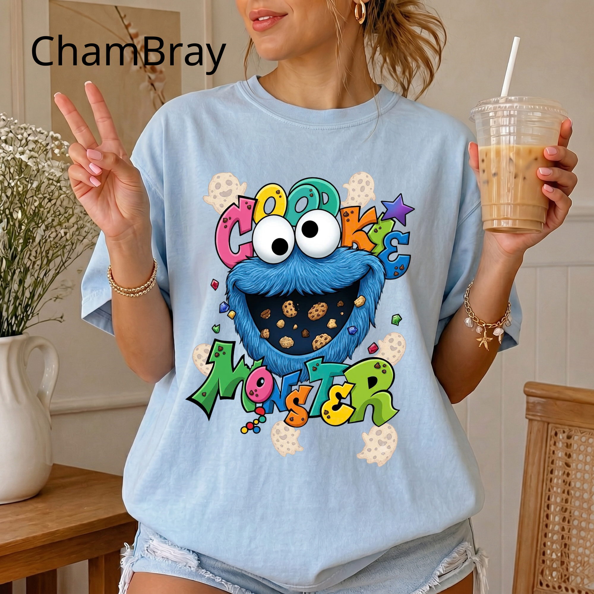 Comfort Color Cookie Monster T-shirt | Sesame Street Cartoon Character Tee, Disney Sesame Street Characters