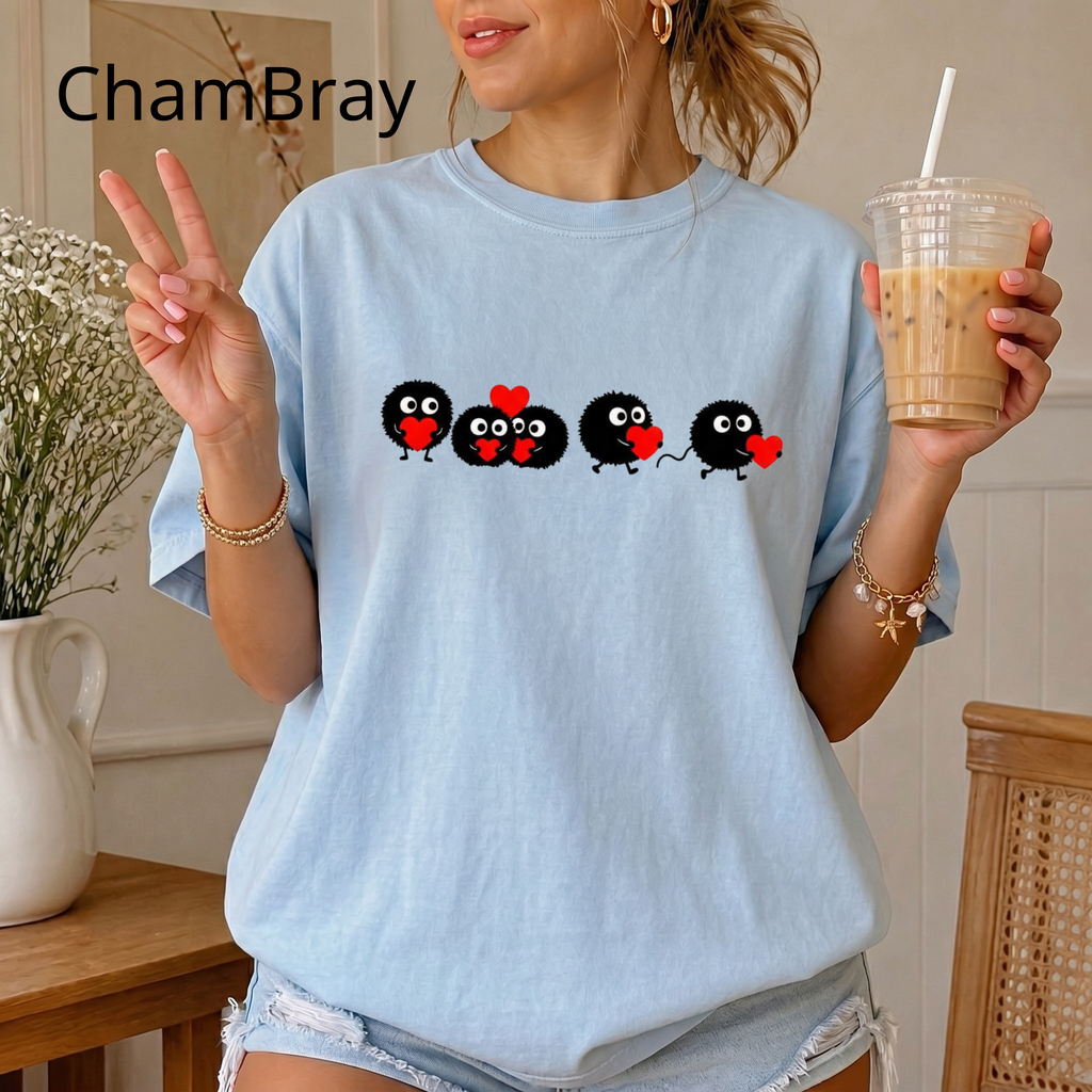 Heart-Eyed Soot Sprite T-shirt | Studio Ghibli Inspired, Cute Minimal Design