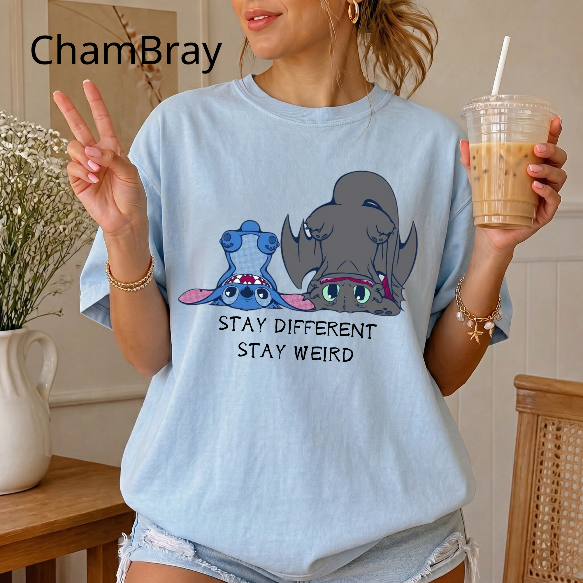 "Stay Different Stay Weird" Shirt, Stitch and Toothless cute tee