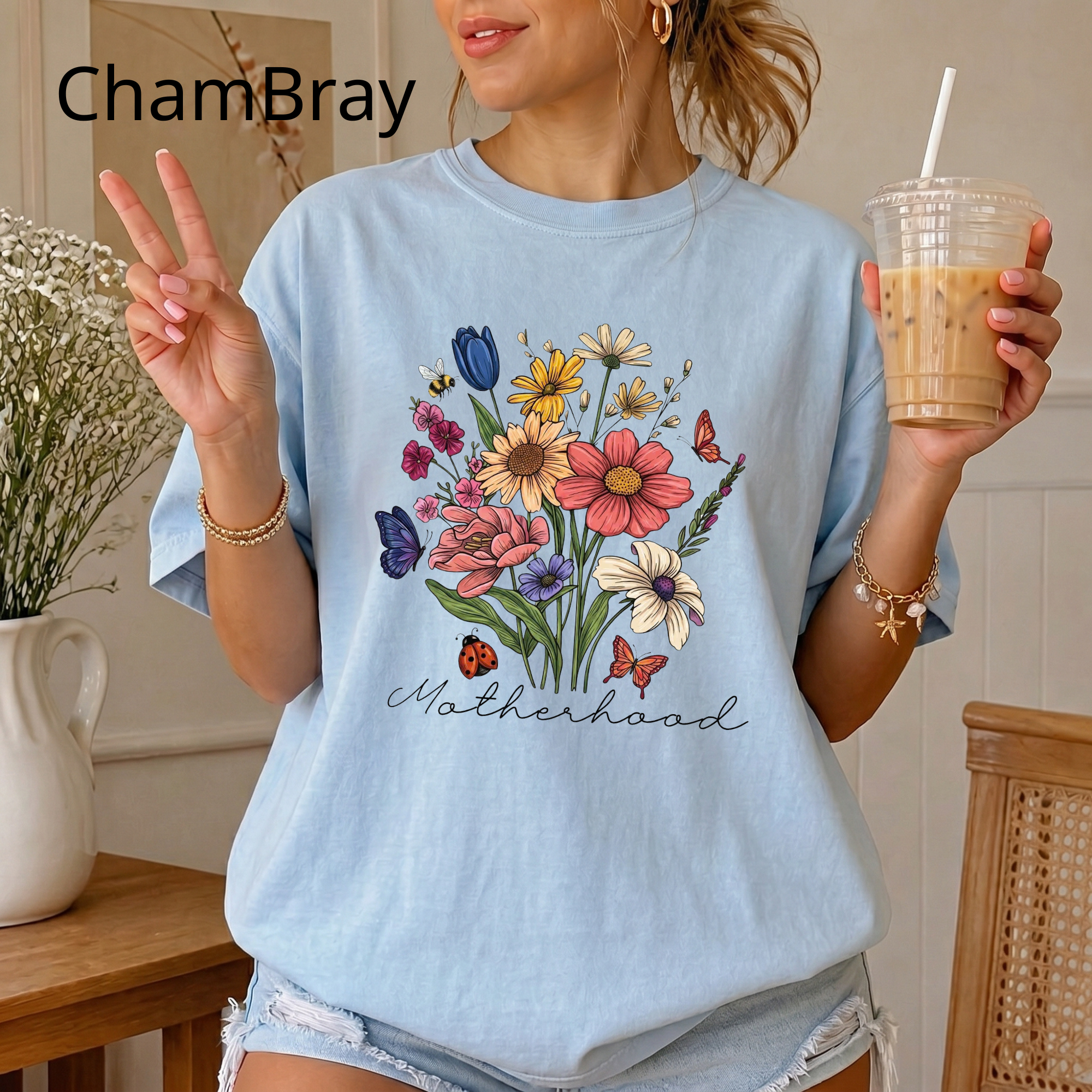 Floral Wildflower Bouquet T-Shirt — Motherhood Script