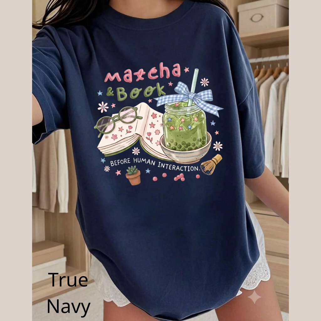 Bookworm Tee, Comfort Colors Reading Shirt, Cute Matcha Cup Shirt, Cozy Book Lover Gift