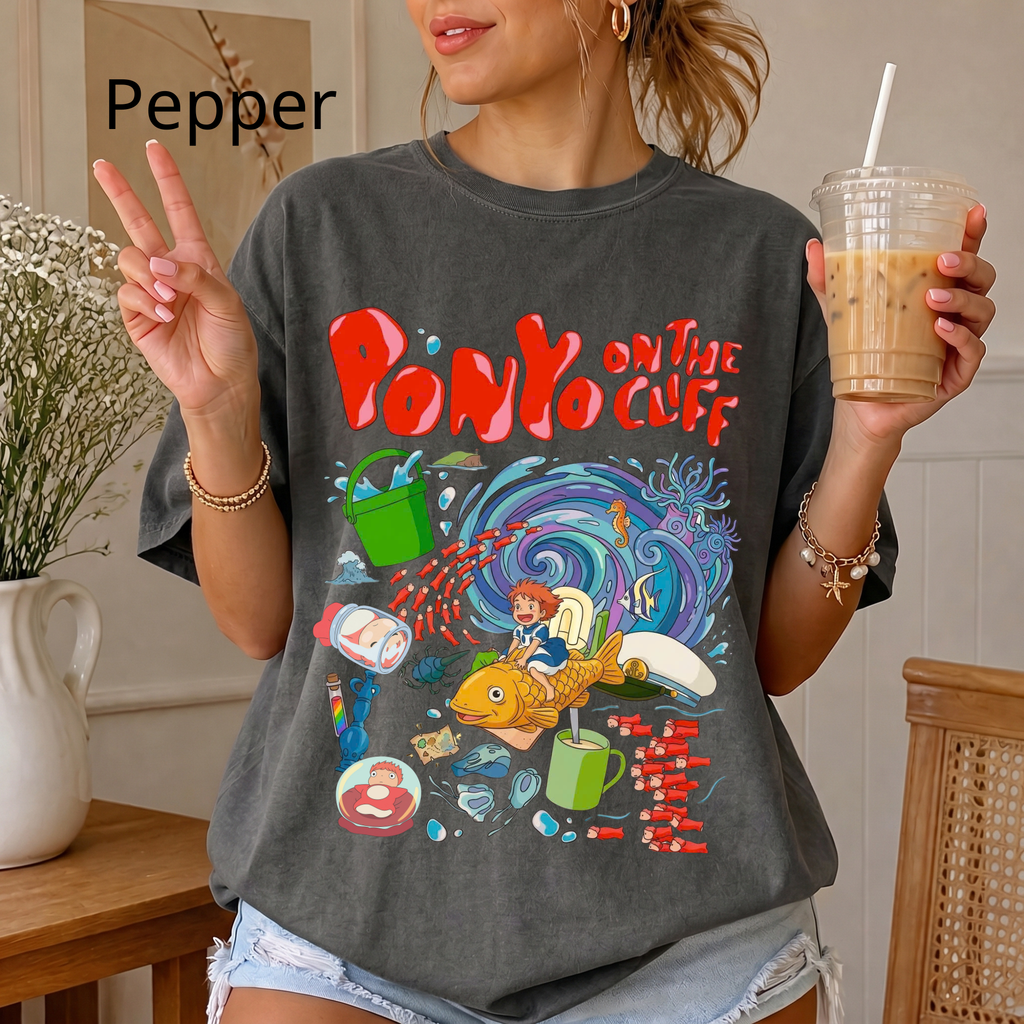 Ponyo-Inspired Vintage Art T-Shirt — Studio Ghibli Y2K Graphic Tee