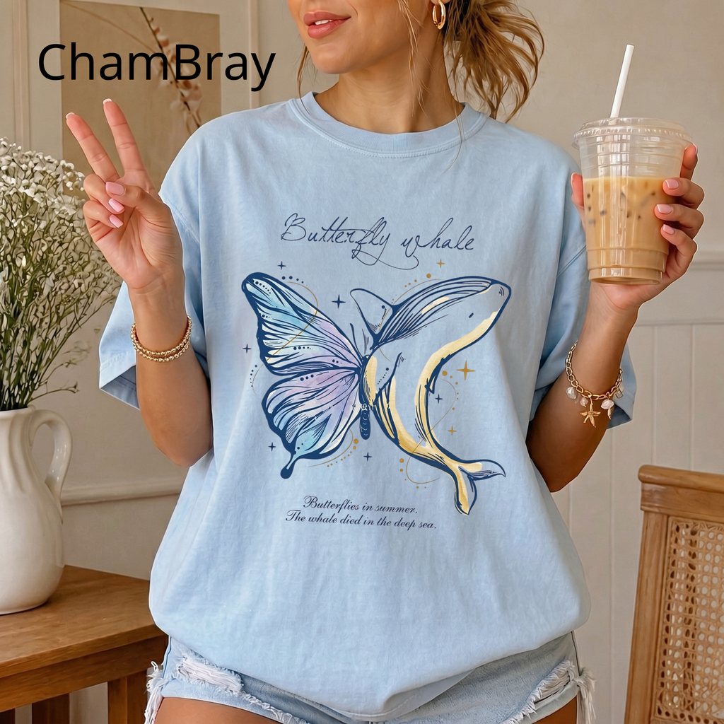 T‑Shirt — Butterfly Whale Illustration "the gift of whale" — Nature‑Inspired Graphic Tee