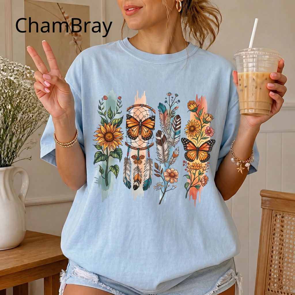 Butterfly & Wildflower T-Shirt — Boho Floral Nature Tee