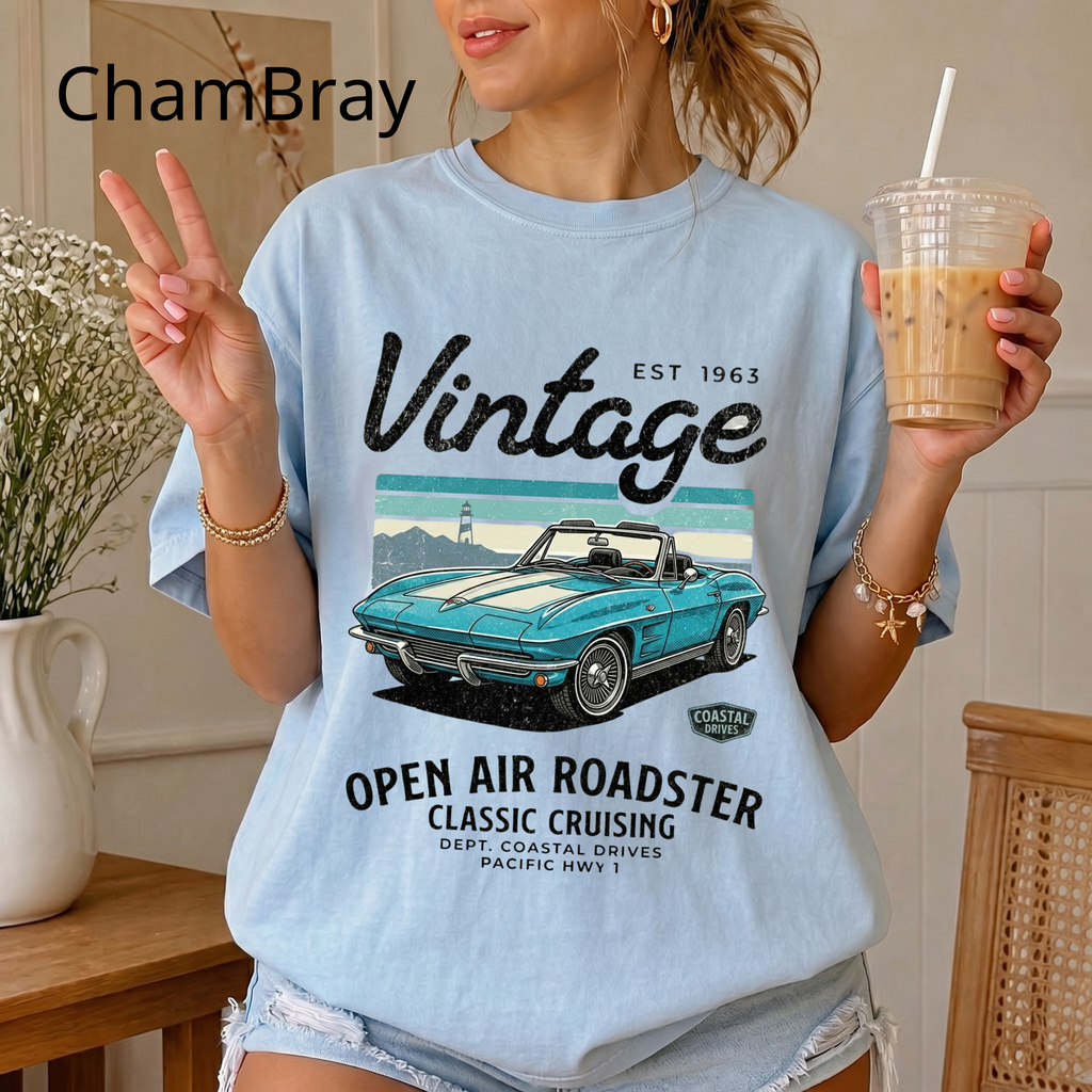 Vintage 1963 Roadster Retro Car Graphic Tee T-Shirt | Classic Convertible Cruising, Unisex Tee Gift for Car Lovers