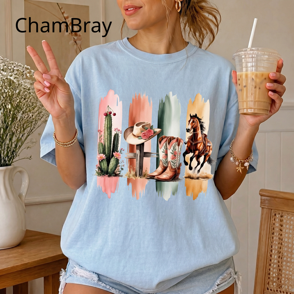 Western Cowboy Boots & Horse T‑Shirt — Southwestern Rodeo Graphic Tee