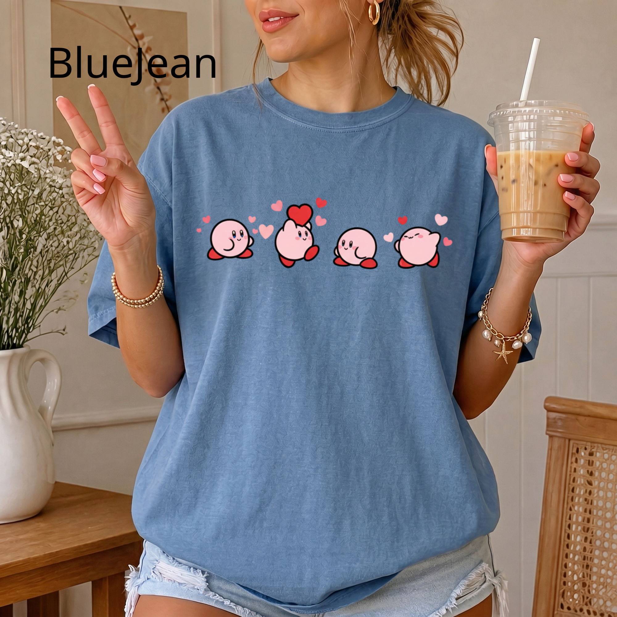 Pink Kirby Kawaii Animal Print T-Shirt | Anime Character Tee, Cute Shirt