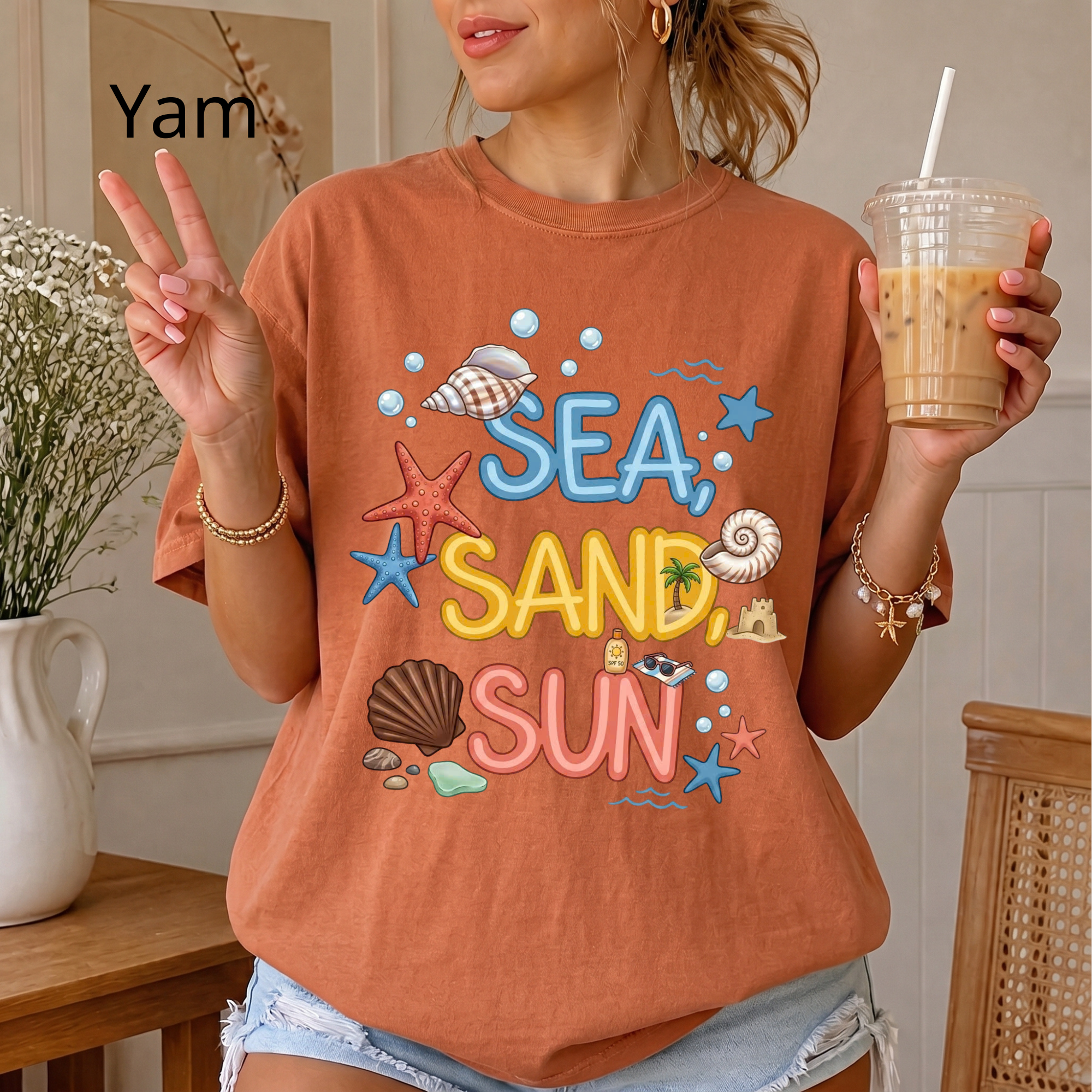 Sea Sand Sun T-Shirt — Beach Shells Graphic Tee