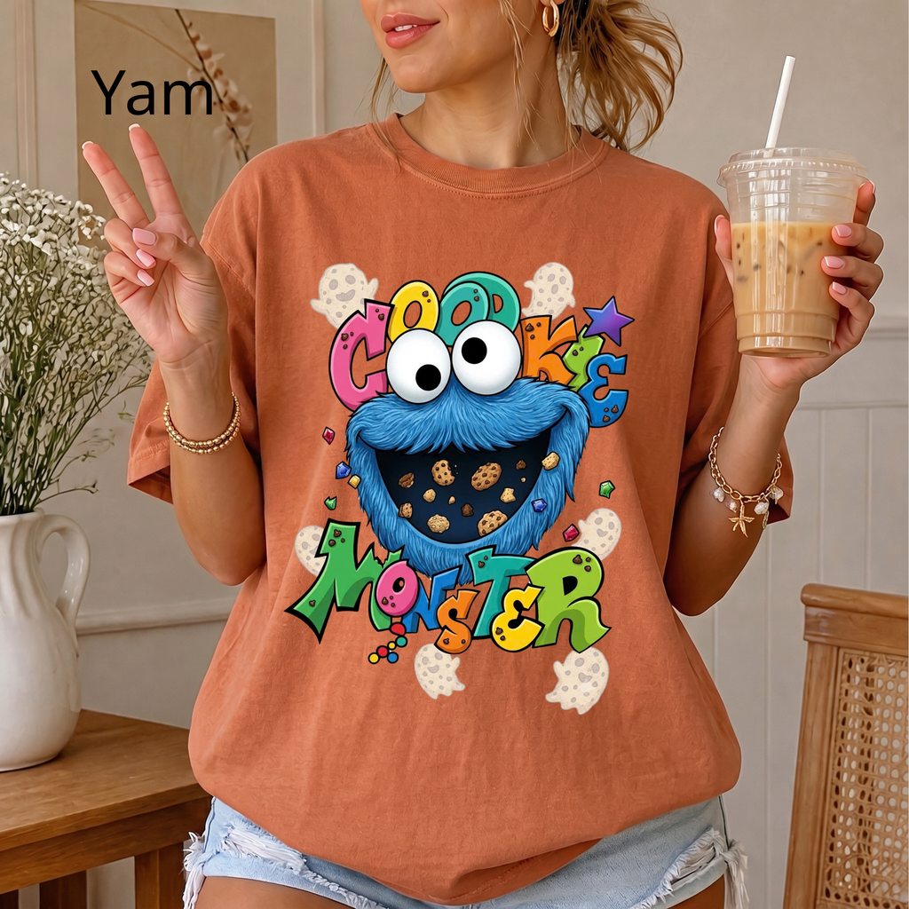 Comfort Color Cookie Monster T-shirt | Sesame Street Cartoon Character Tee, Disney Sesame Street Characters