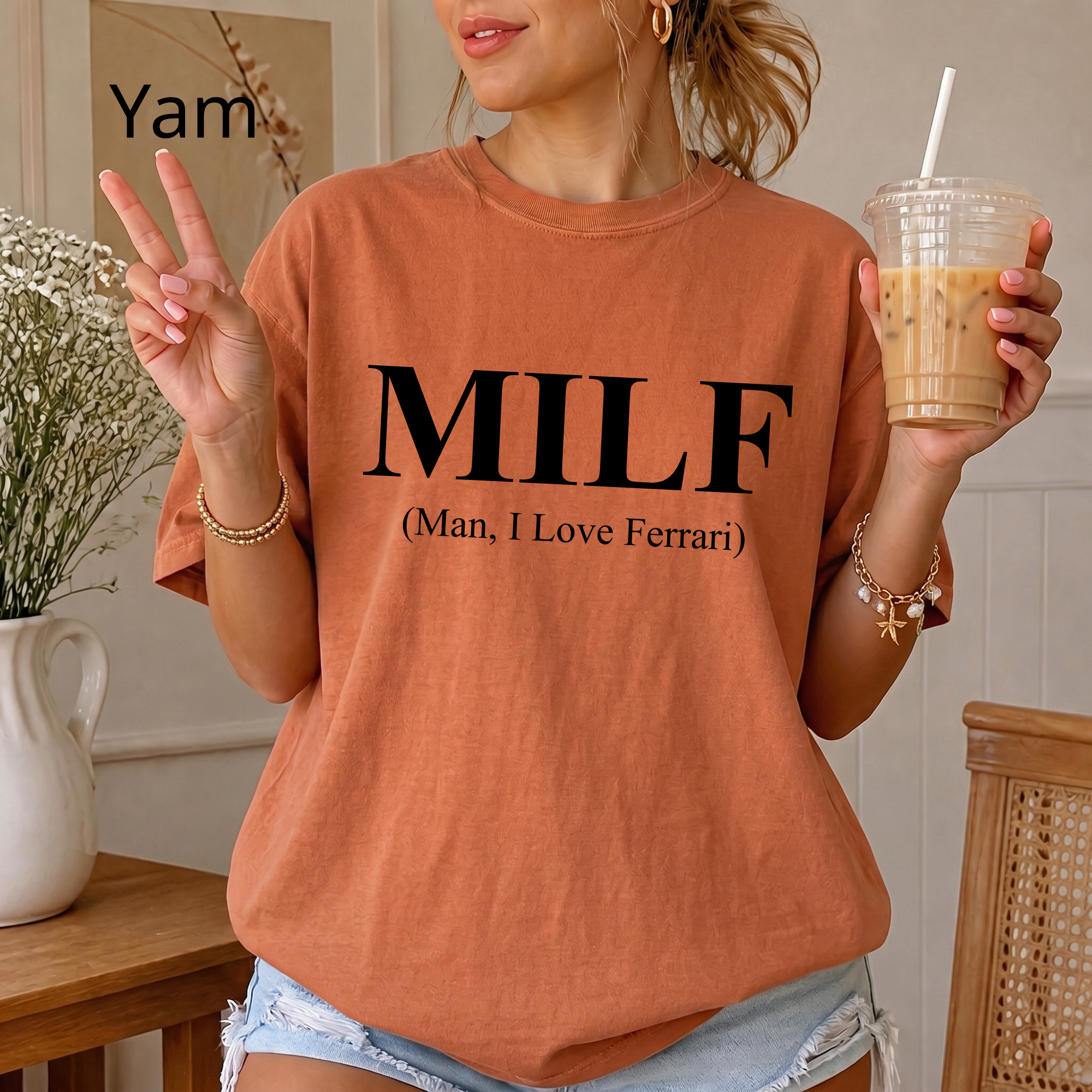 MILF Joke T-Shirt, "Man I Love Ferrari" Edgy Word Art Tee, Streetwear Graphic Shirt for Trolls, Funny Humor Top, Funny Quote Shirt