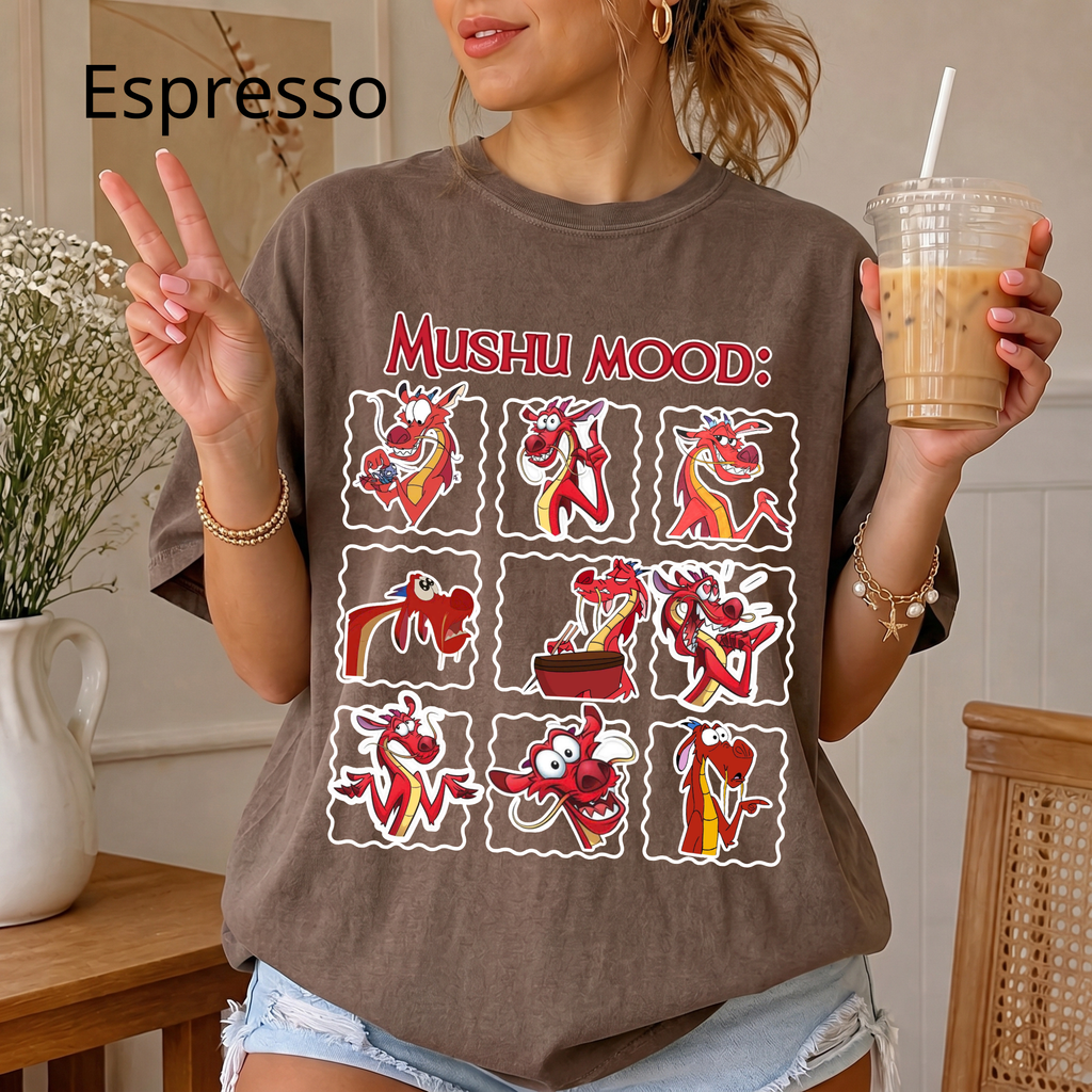 Retro "Mushu Mood" Shirt, Dragon Graphic Tee, Cute Face Emotion Of Mushu T-Shirt | Mulan Princess Tee