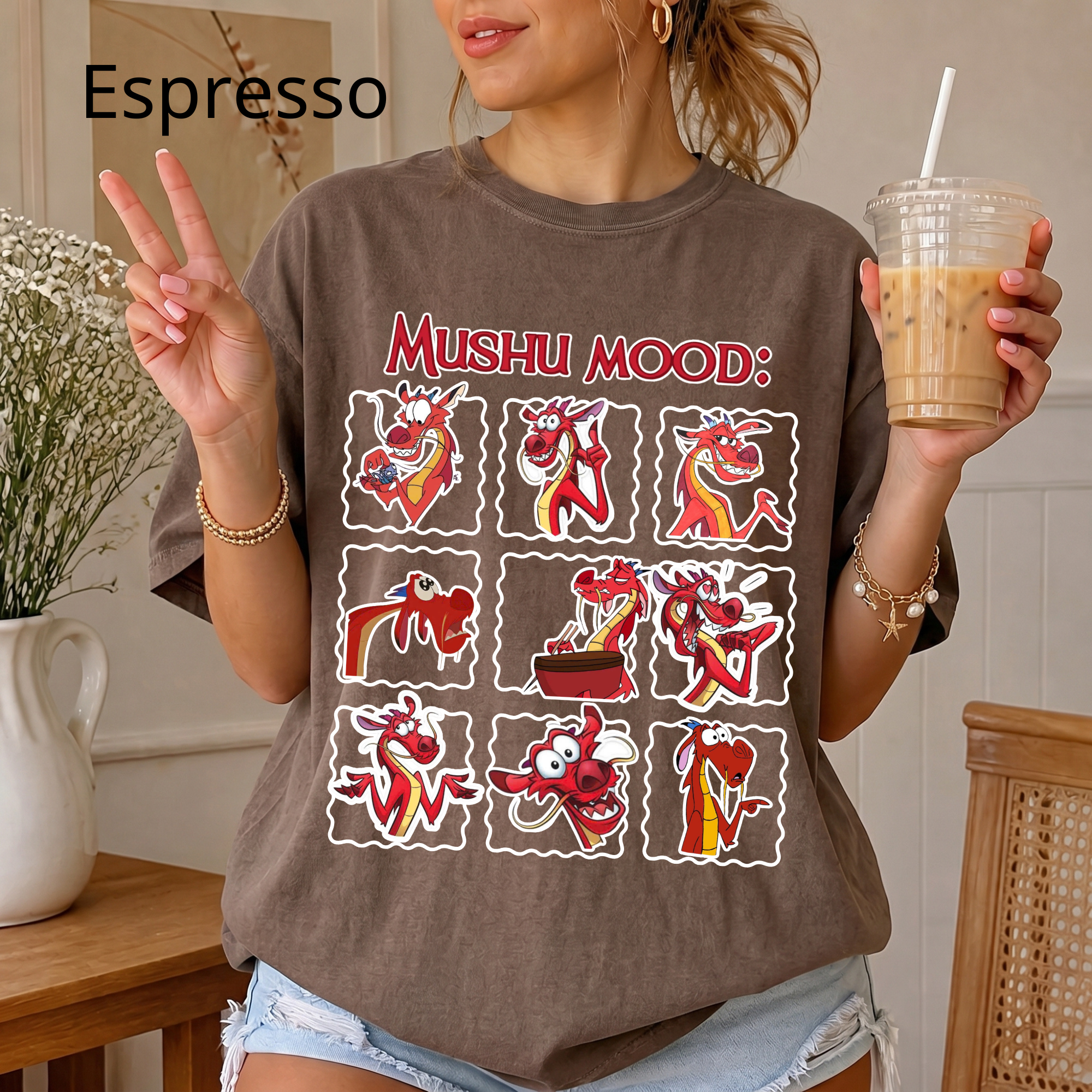 Retro "Mushu Mood" Shirt, Dragon Graphic Tee, Cute Face Emotion Of Mushu T-Shirt | Mulan Princess Tee