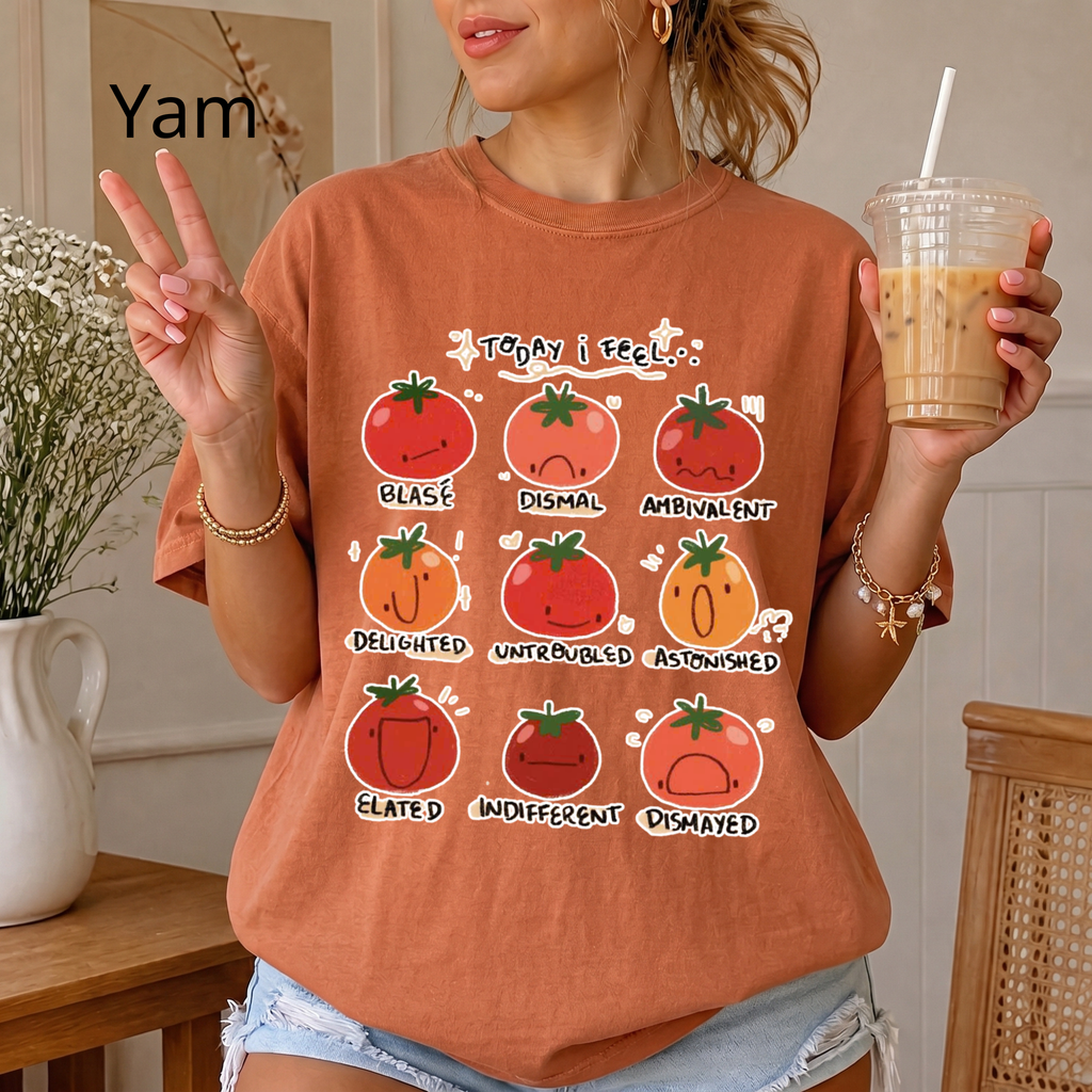 Tomato Mood Chart T-shirt | Kawaii Tomato Illustration, Food Pun Tee