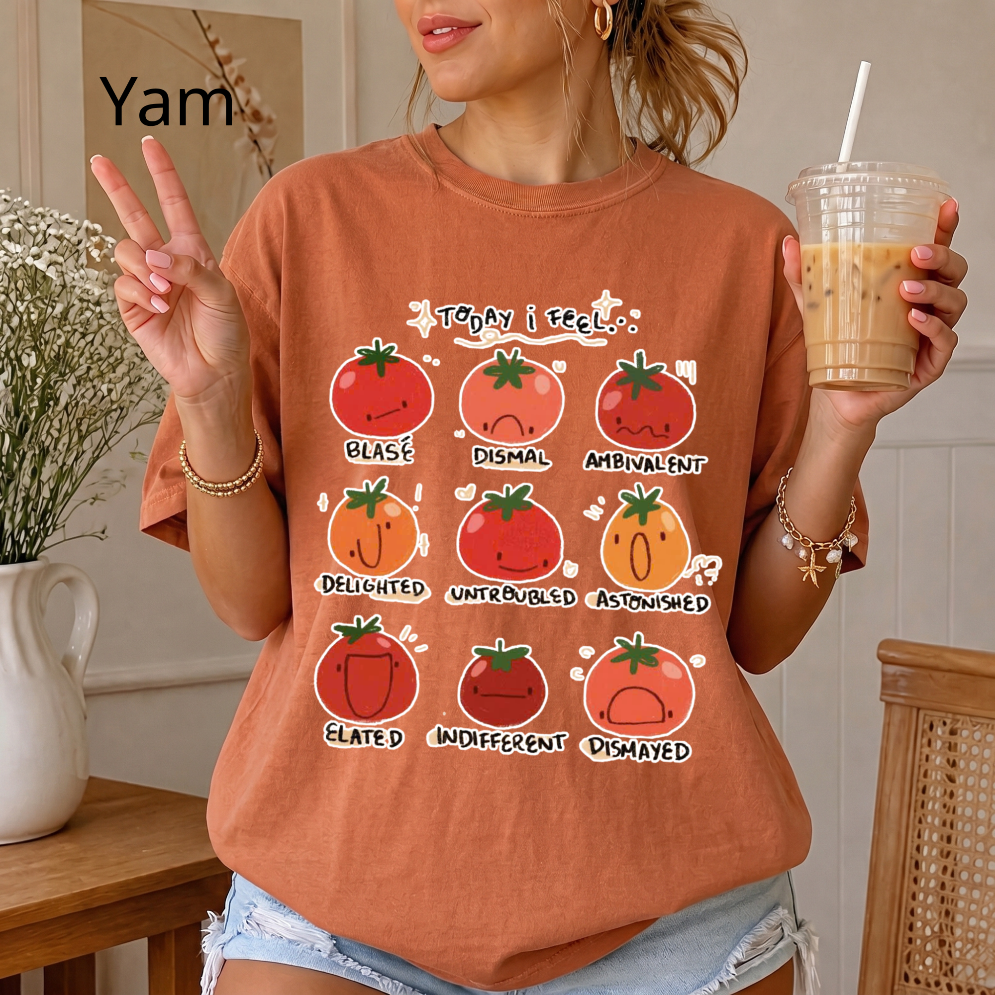 Tomato Mood Chart T-shirt | Kawaii Tomato Illustration, Food Pun Tee