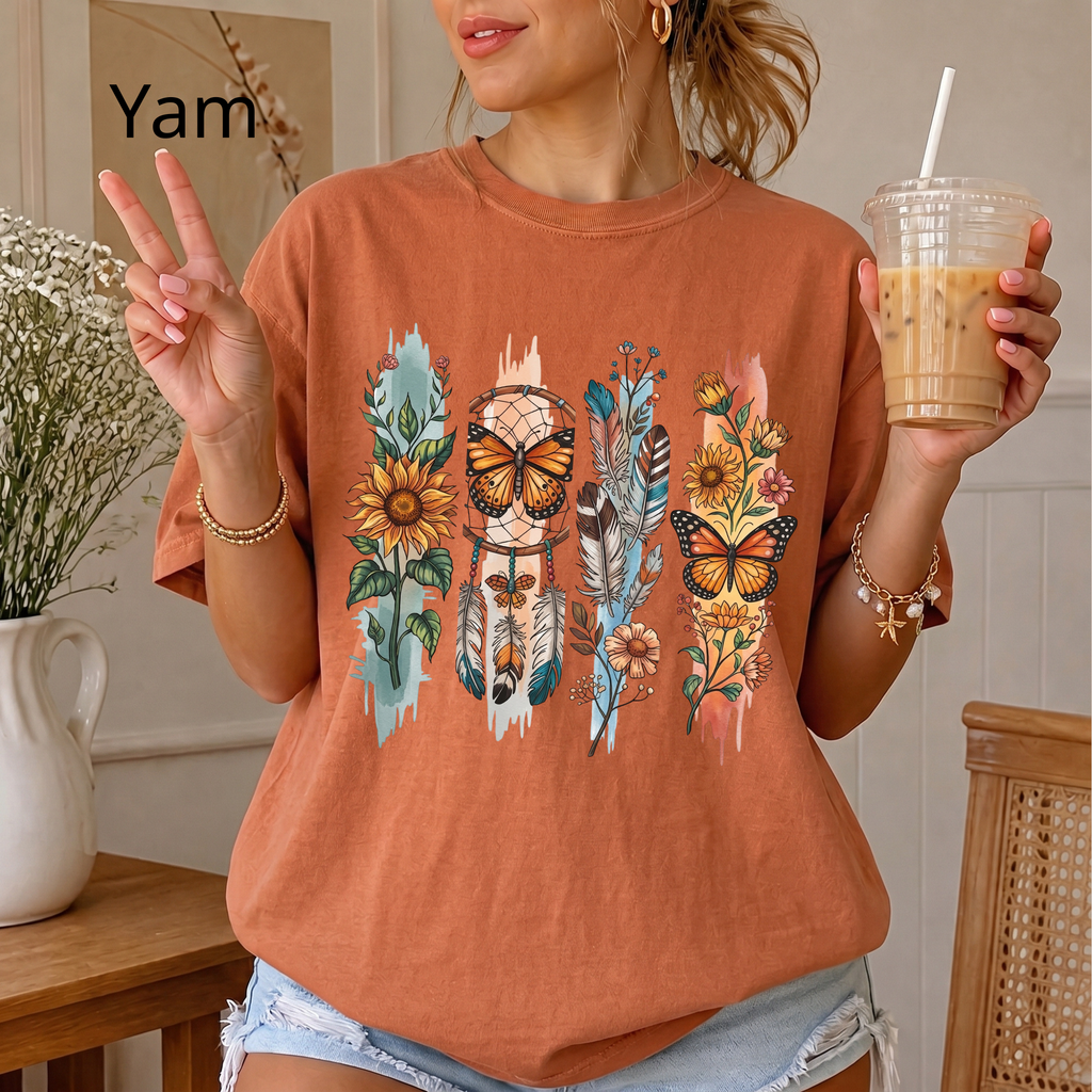Butterfly & Wildflower T-Shirt — Boho Floral Nature Tee