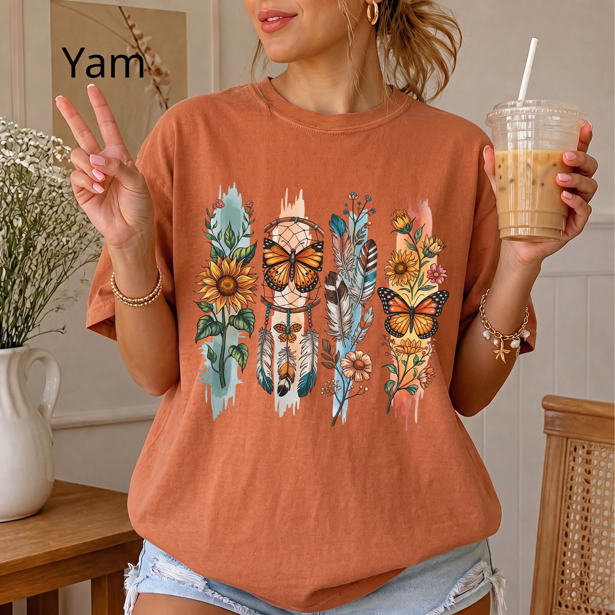 Butterfly & Wildflower T-Shirt — Boho Floral Nature Tee