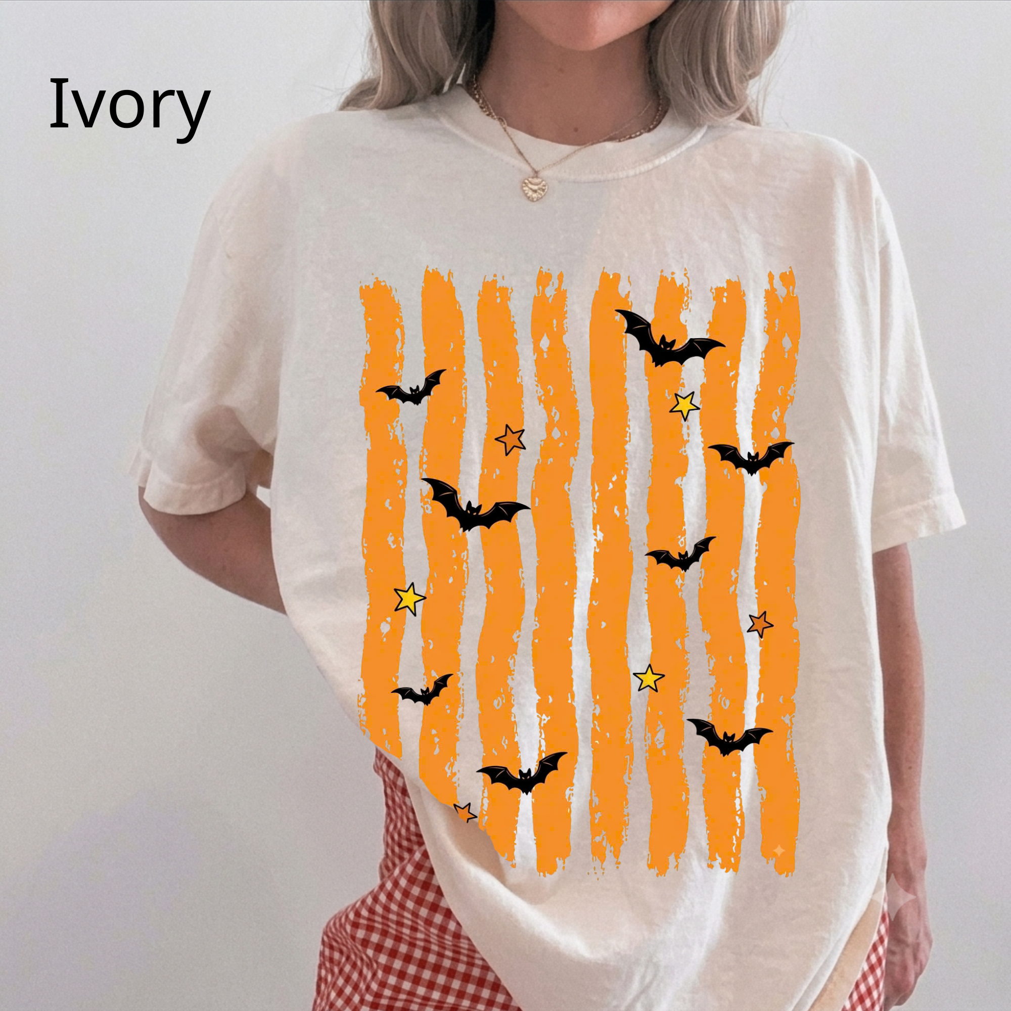 Spooky Season Halloween Shirt, Retro Orange Stripes and Bats Tee, Cute Spooky Vibe Comfort Colors Style T-Shirt