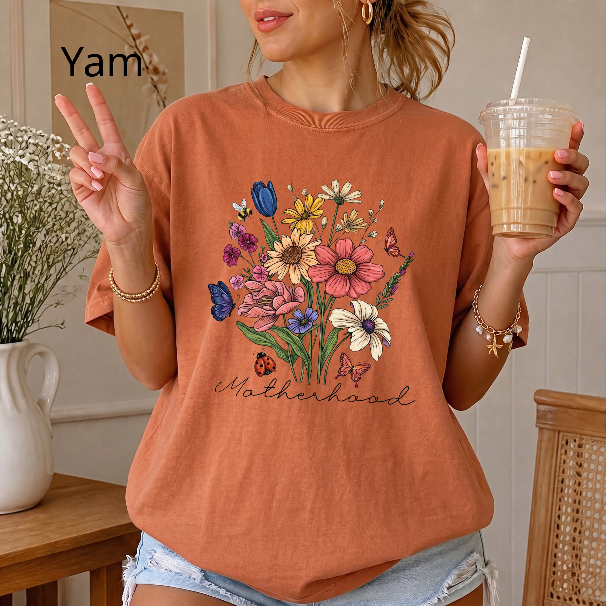 Floral Wildflower Bouquet T-Shirt — Motherhood Script