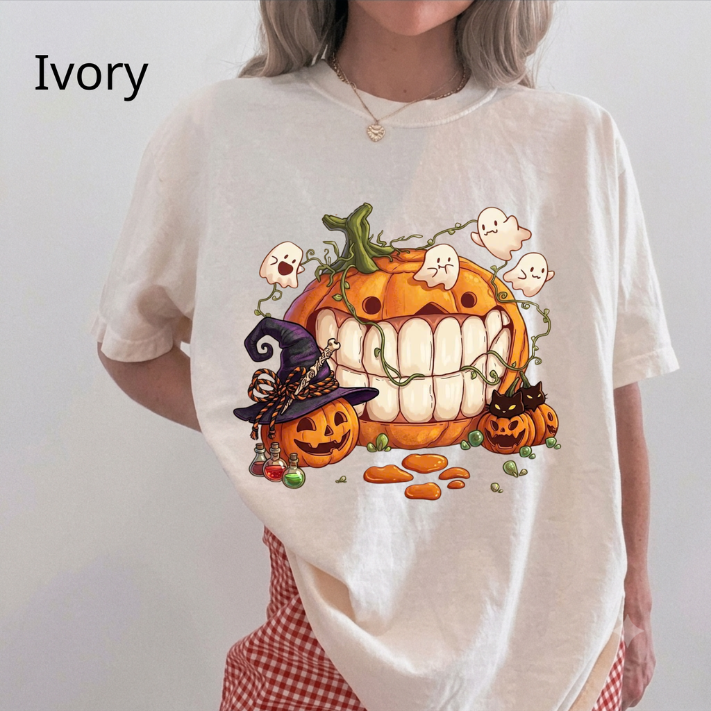 Halloween Pumpkin T-Shirt, Spooky Cute Ghost Graphic Tee, Funny Witch Hat Pumpkin Shirt, Retro Style Fall Festival T-Shirt, Cute Halloween Gift