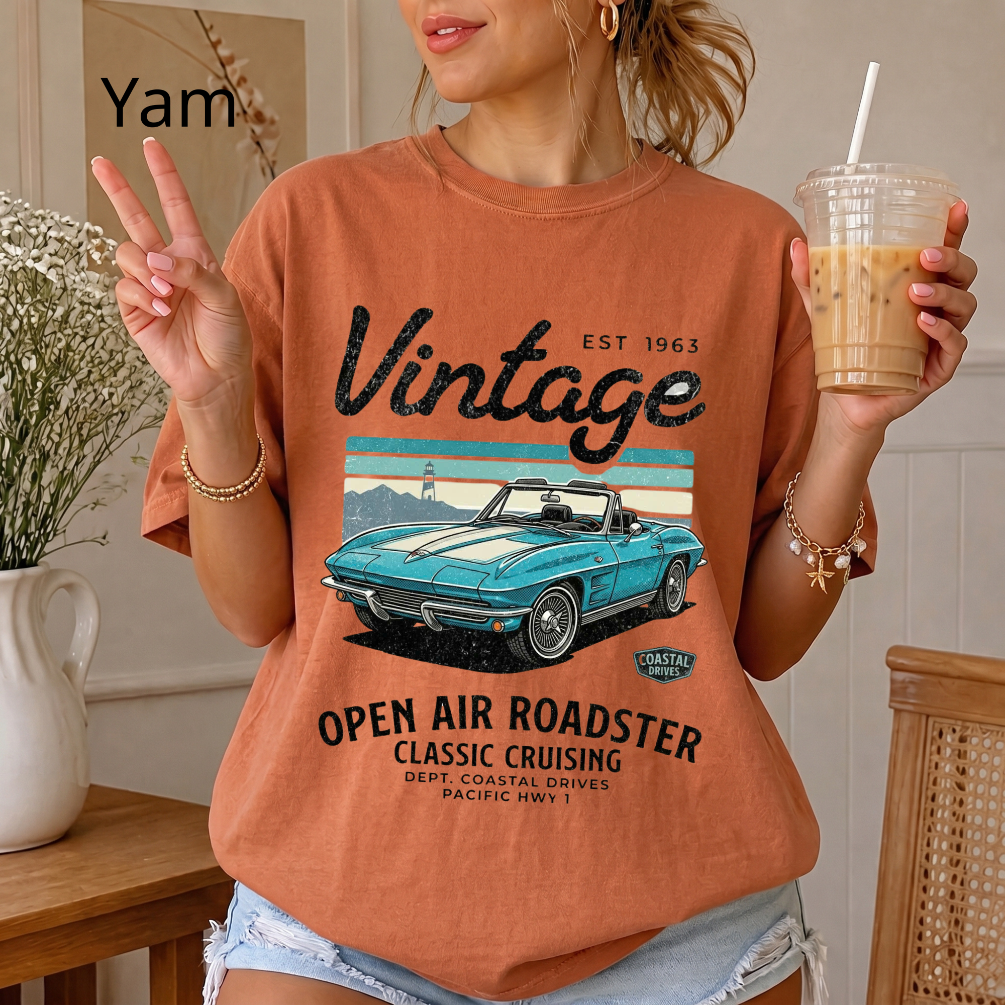 Vintage 1963 Roadster Retro Car Graphic Tee T-Shirt | Classic Convertible Cruising, Unisex Tee Gift for Car Lovers