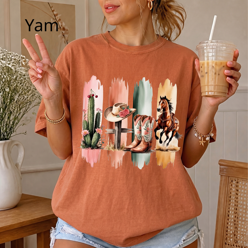Western Cowboy Boots & Horse T‑Shirt — Southwestern Rodeo Graphic Tee