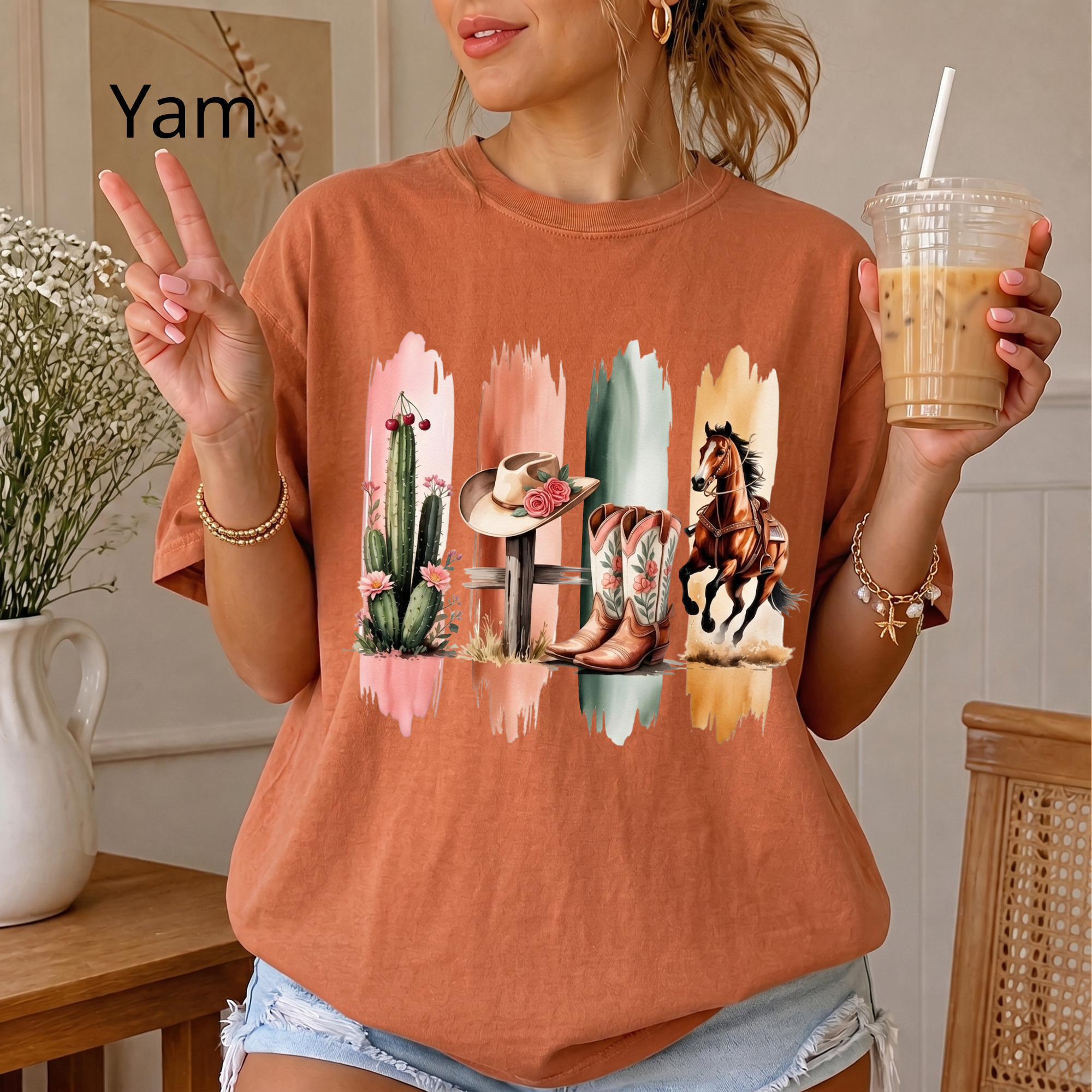 Western Cowboy Boots & Horse T‑Shirt — Southwestern Rodeo Graphic Tee