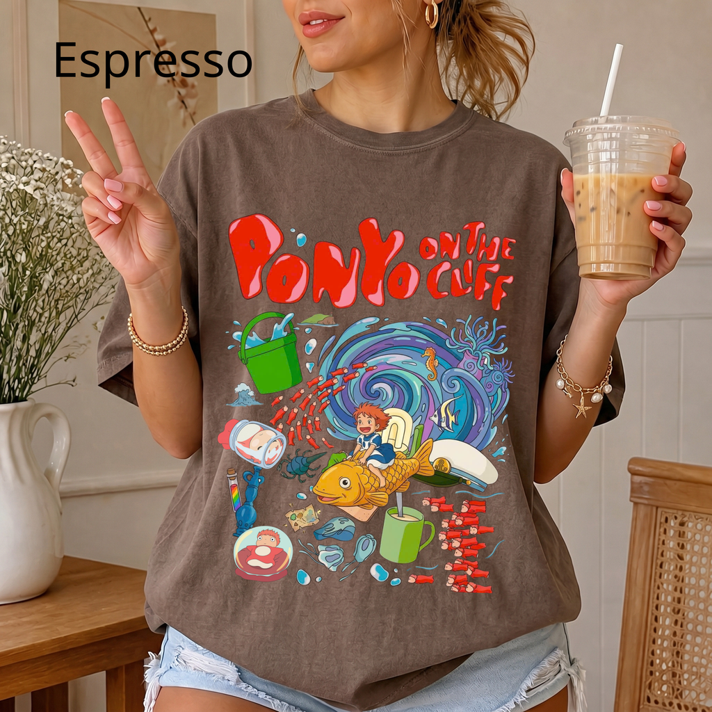 Ponyo-Inspired Vintage Art T-Shirt — Studio Ghibli Y2K Graphic Tee