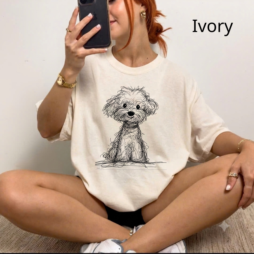 Cute Poodle Sketch T-Shirt, Dog Lover Gift Tee, Minimalist Puppy Art Shirt