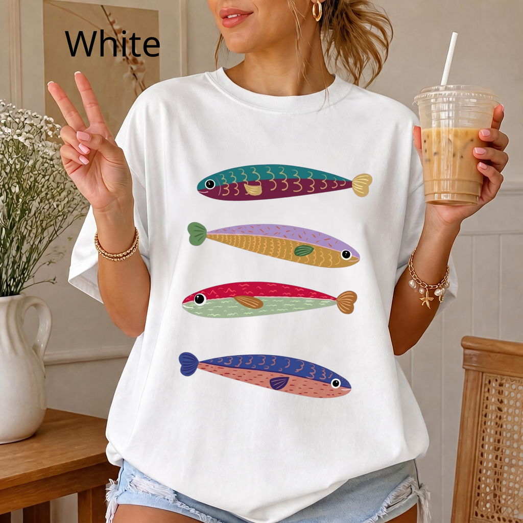 Feng Shui Fish T-Shirt, Cute Colorful Fish Tee, Aesthetic Pastel Graphic Shirt, Boho Fish Art Lover Gift, Quirky Indie Oversized Top
