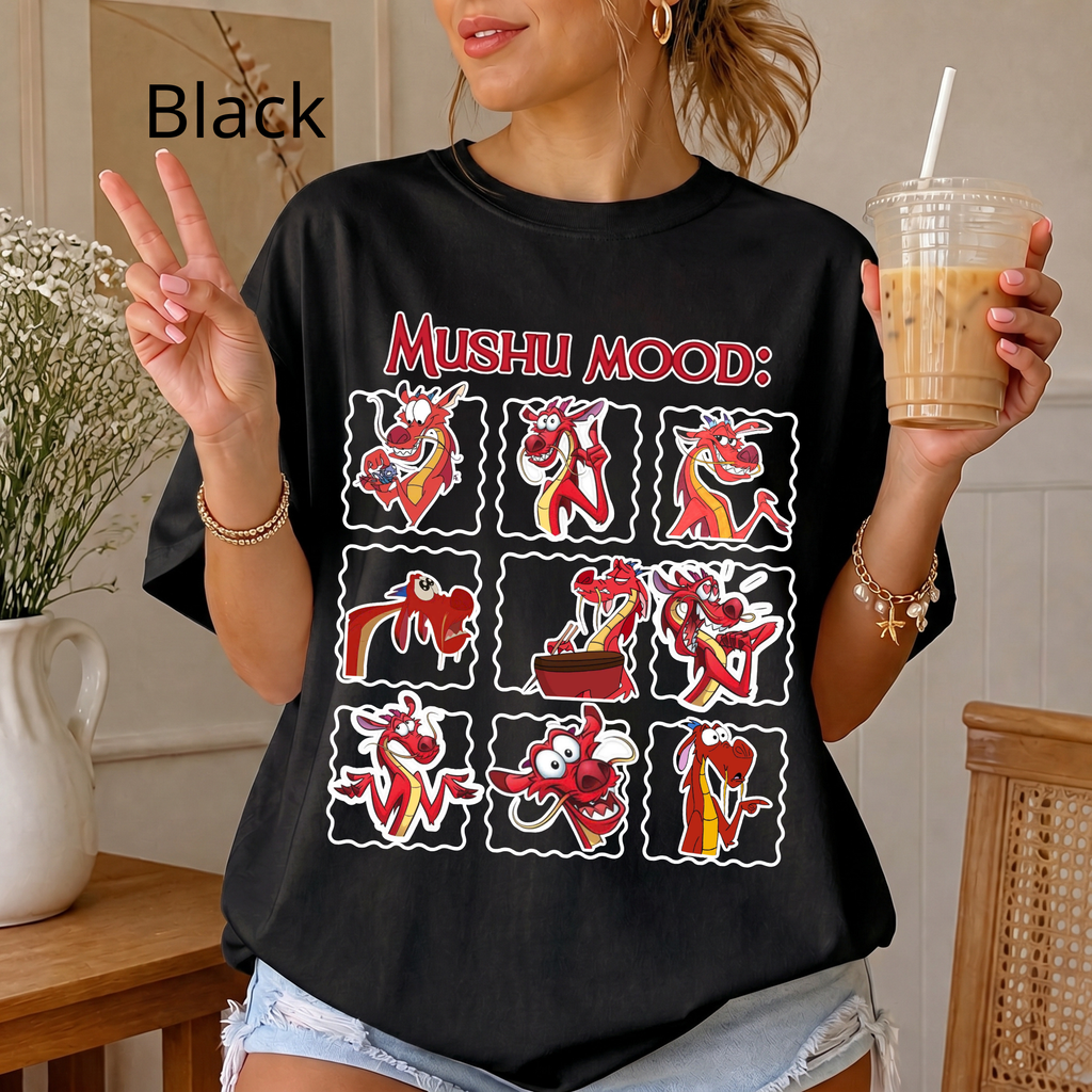 Retro "Mushu Mood" Shirt, Dragon Graphic Tee, Cute Face Emotion Of Mushu T-Shirt | Mulan Princess Tee