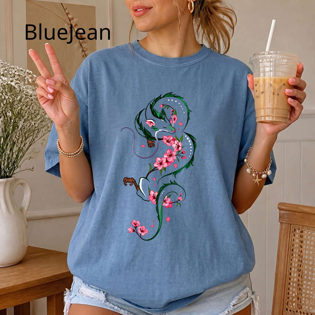 Vintage Dragon and Sakura T-Shirt, Japanese Aesthetic Anime Clothing, Cherry Blossom Floral Dragon Tee, Studio Ghibli Aesthetic Tee