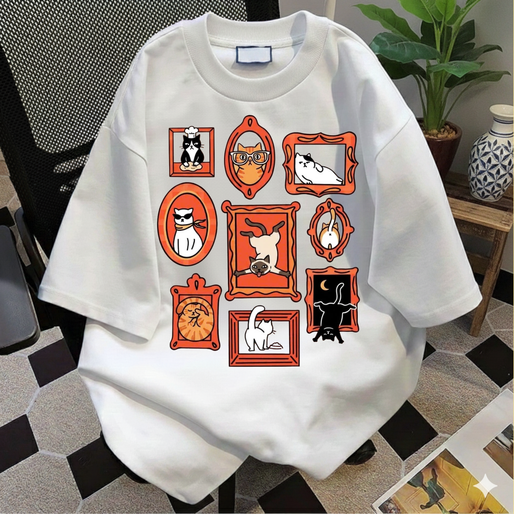 Vintage Cat Gallery T-Shirt, Funny Cats in Frames Graphic Tee, Cute Cat Lover Gift, Aesthetic Retro Animal Shirt