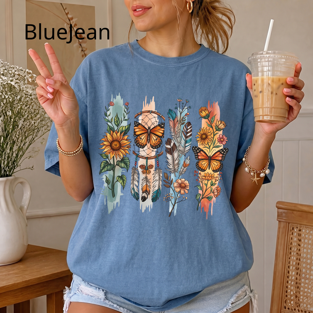 Butterfly & Wildflower T-Shirt — Boho Floral Nature Tee