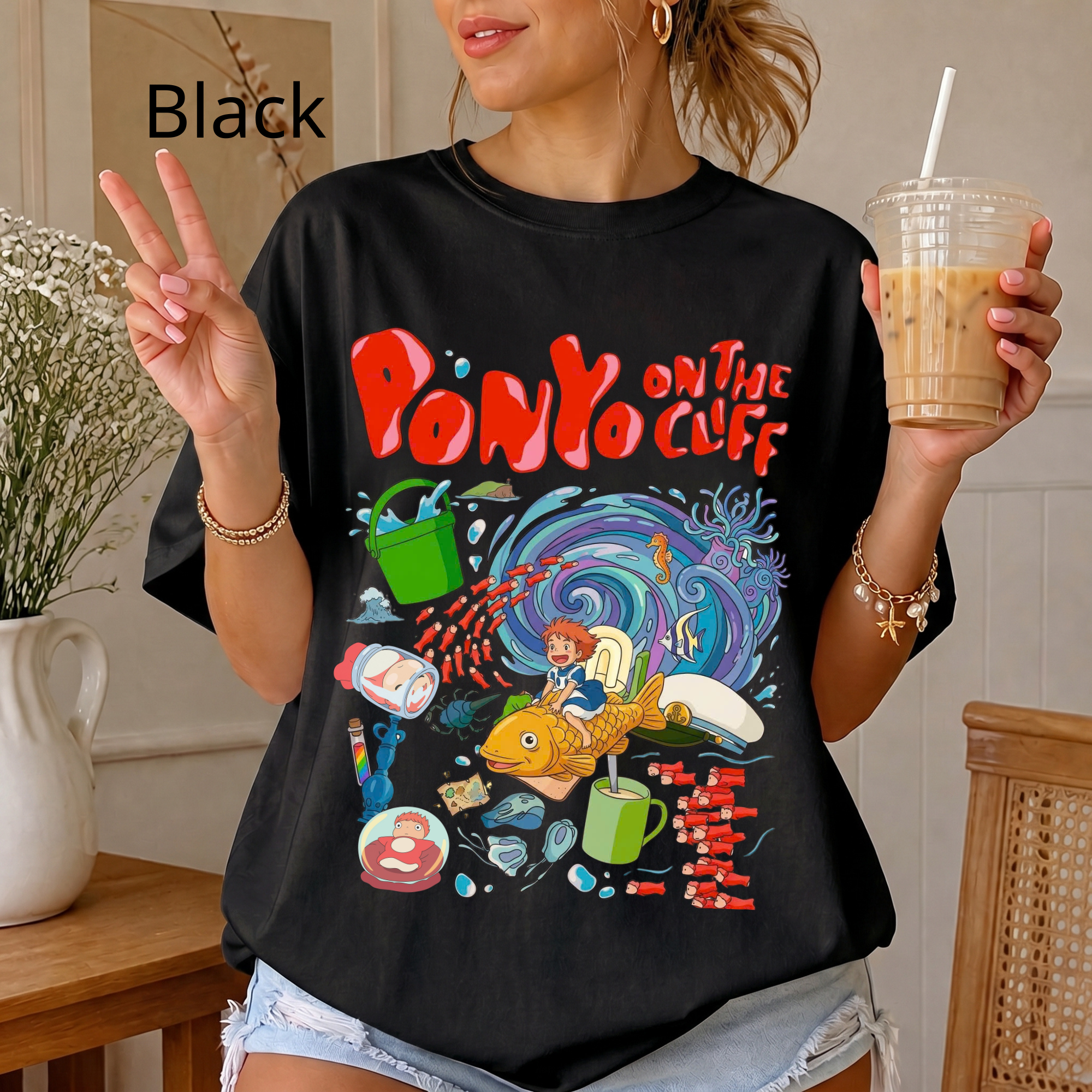 Ponyo-Inspired Vintage Art T-Shirt — Studio Ghibli Y2K Graphic Tee