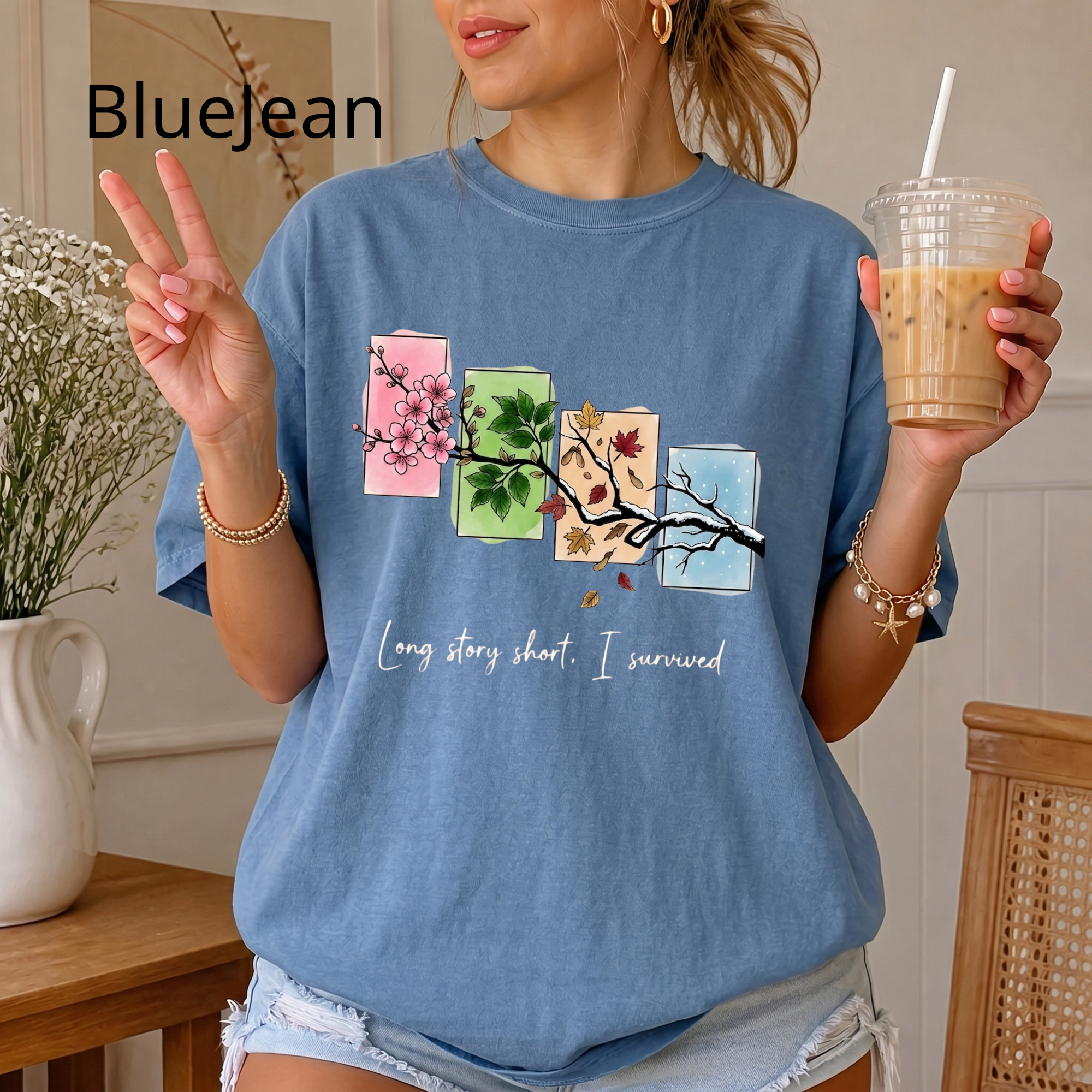 Long Story Short I Survived Shirt, Motivational Four Seasons Tree Tee, Inspirational Graphic T-Shirt