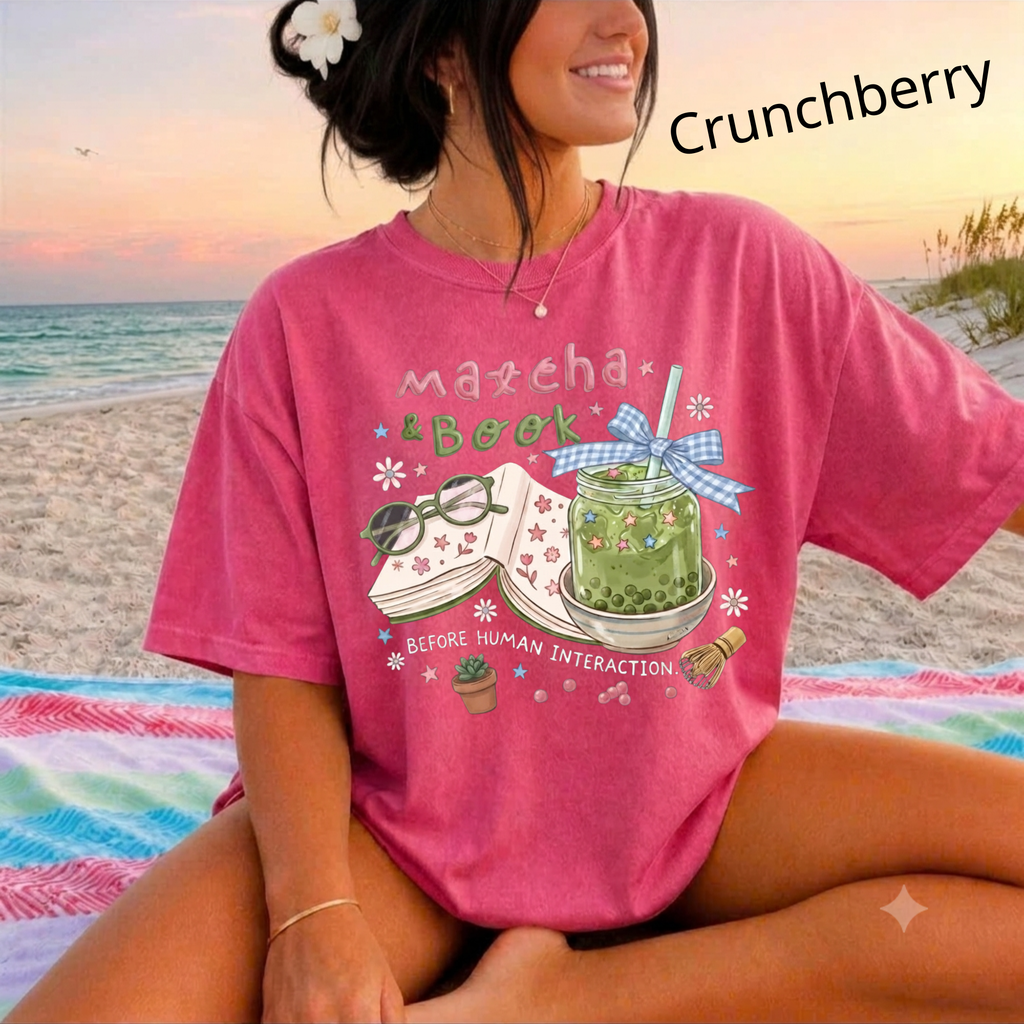 Bookworm Tee, Comfort Colors Reading Shirt, Cute Matcha Cup Shirt, Cozy Book Lover Gift