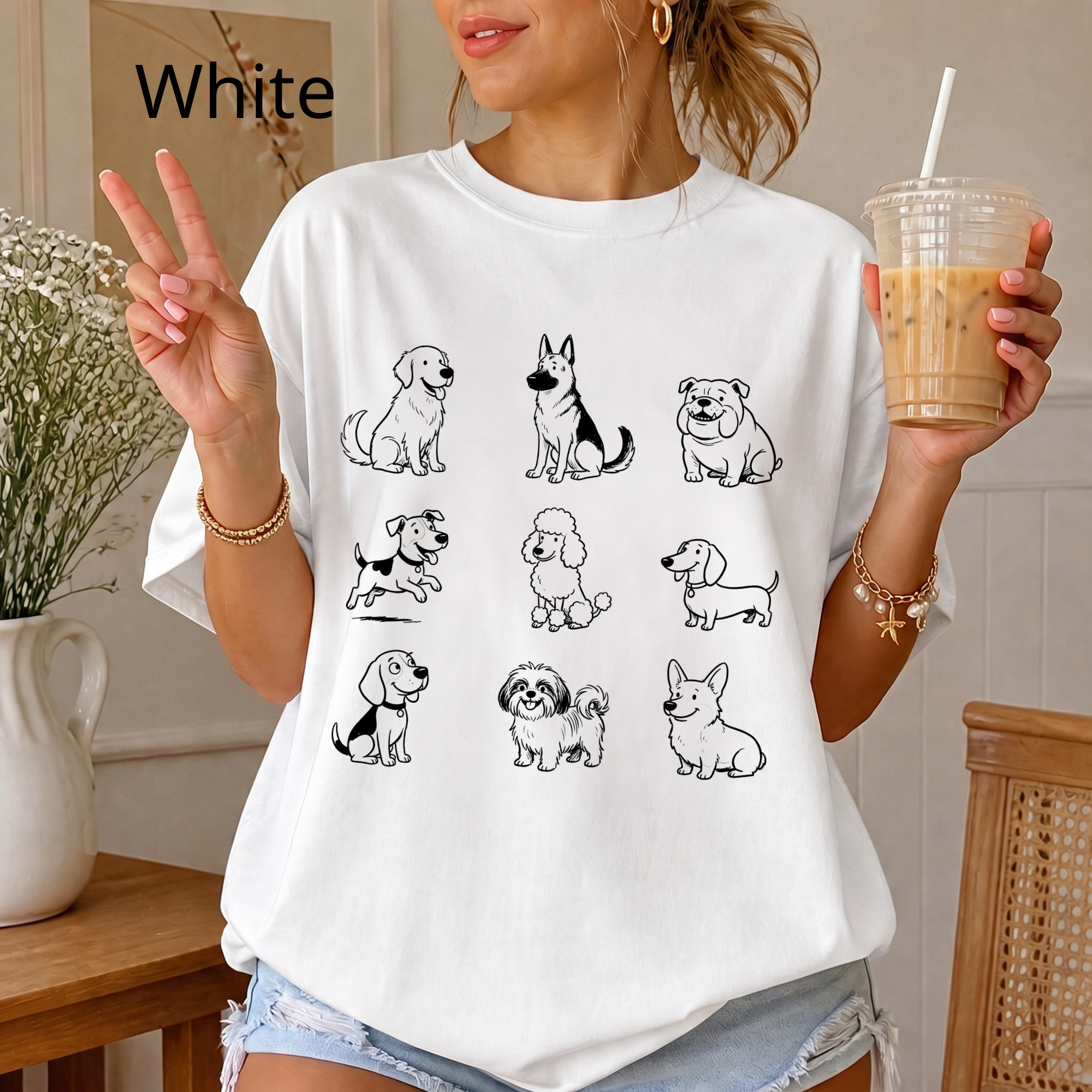 Dog Breeds Grid T-Shirt — Minimal Line Art Puppy Tee