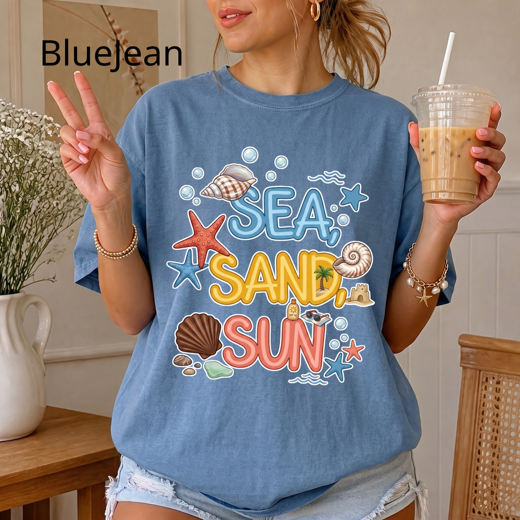 Sea Sand Sun T-Shirt — Beach Shells Graphic Tee