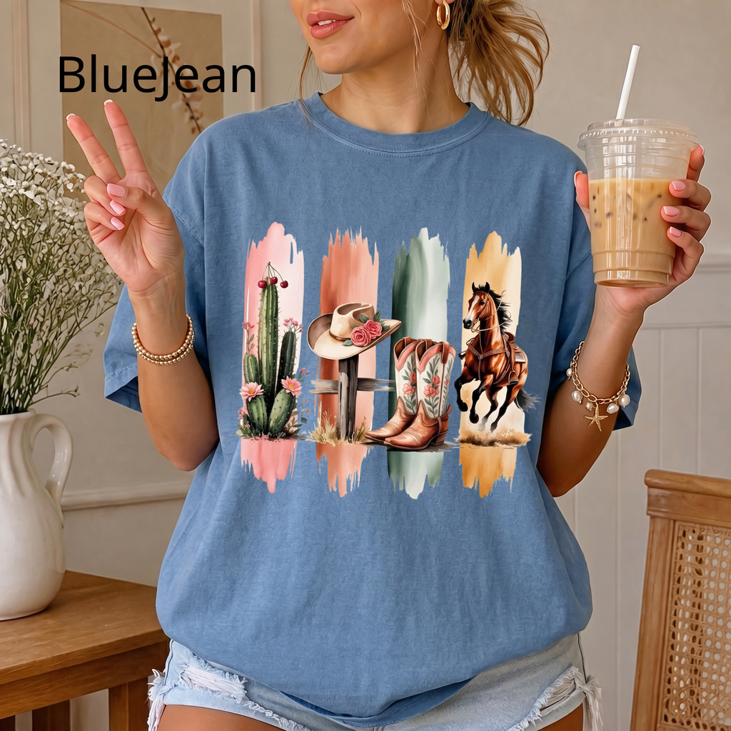 Western Cowboy Boots & Horse T‑Shirt — Southwestern Rodeo Graphic Tee