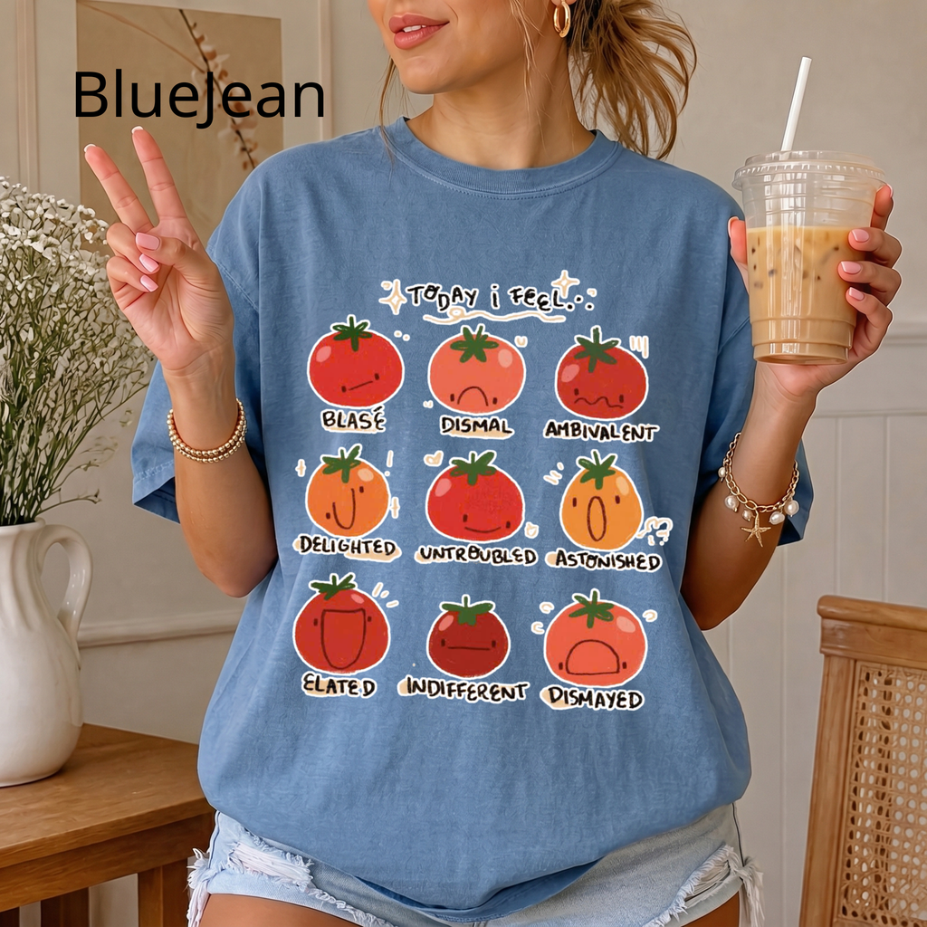 Tomato Mood Chart T-shirt | Kawaii Tomato Illustration, Food Pun Tee