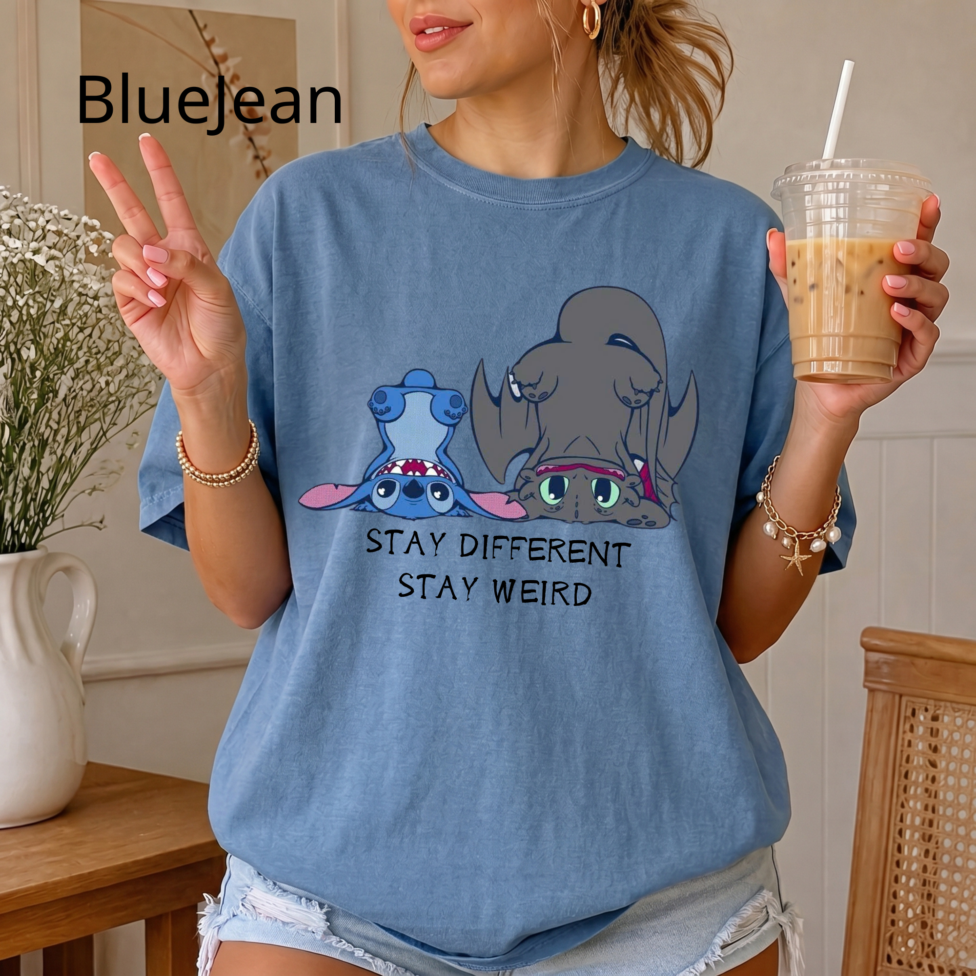 "Stay Different Stay Weird" Shirt, Stitch and Toothless cute tee