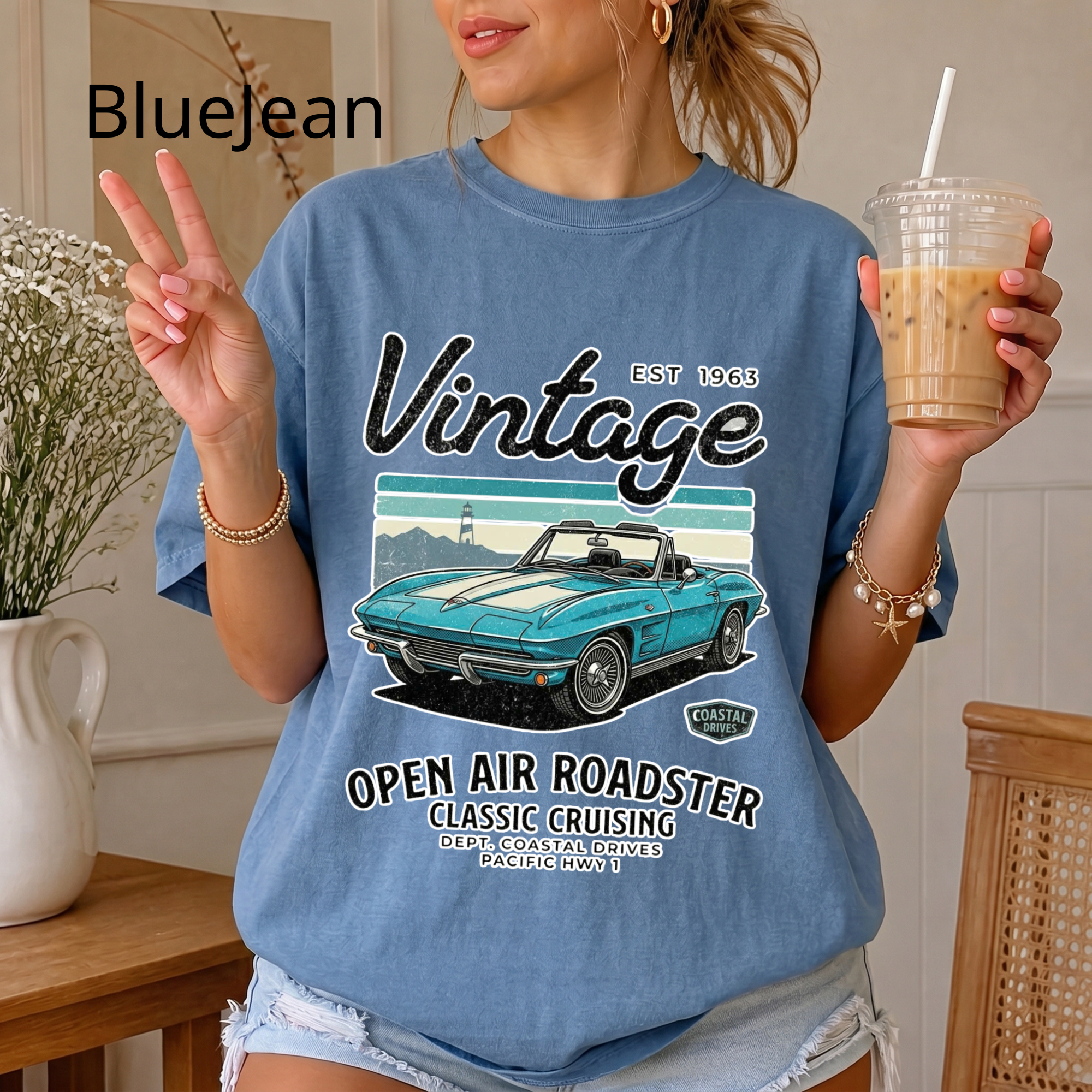 Vintage 1963 Roadster Retro Car Graphic Tee T-Shirt | Classic Convertible Cruising, Unisex Tee Gift for Car Lovers