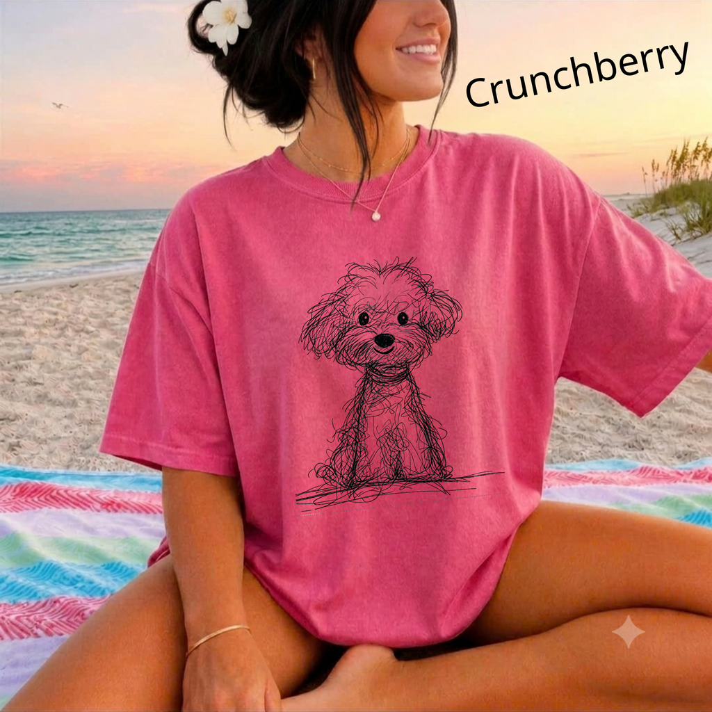 Cute Poodle Sketch T-Shirt, Dog Lover Gift Tee, Minimalist Puppy Art Shirt