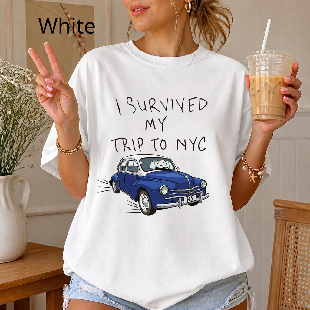 Funny "I Survived My Trip To NYC" Graphic T-Shirt – Novelty New York City Vacation Casual Tee for Men and Women