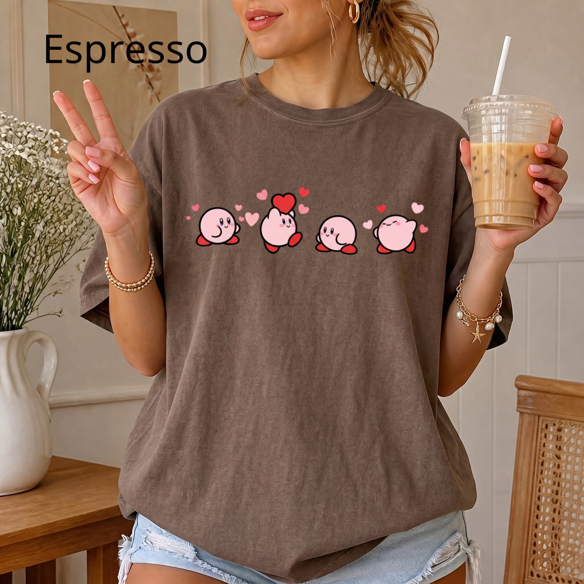 T-shirt à imprimé animal mignon Kirby rose | T-shirt personnage manga, T-shirt mignon
