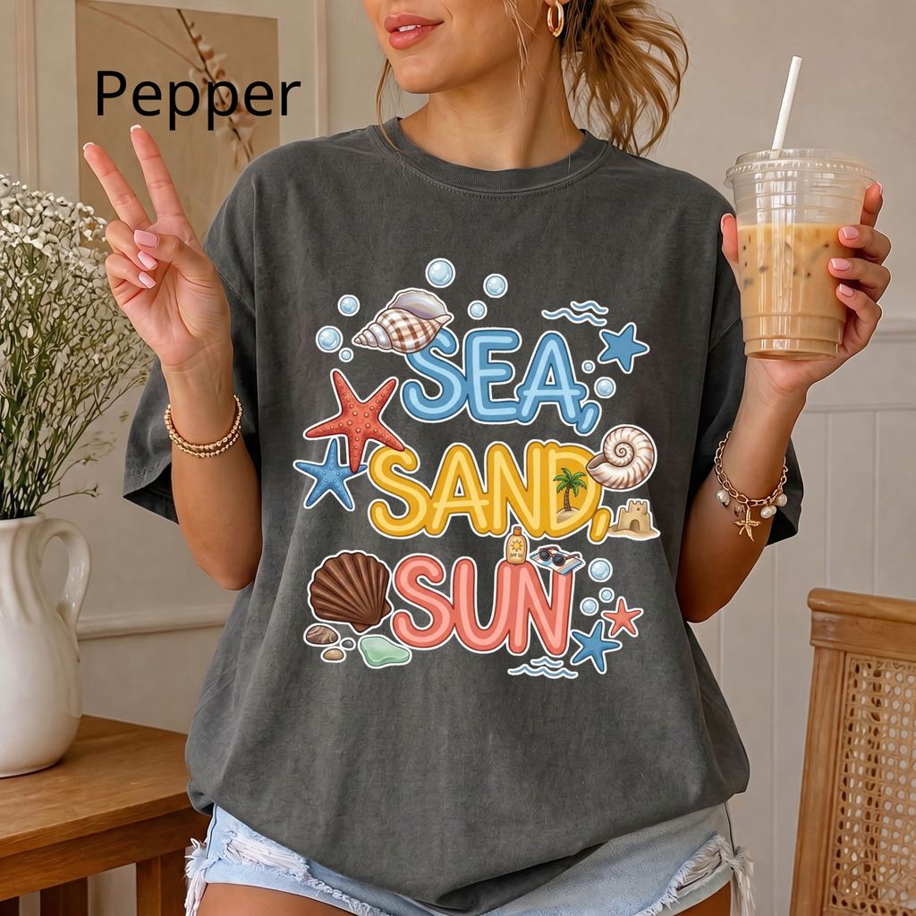 Sea Sand Sun T-Shirt — Beach Shells Graphic Tee