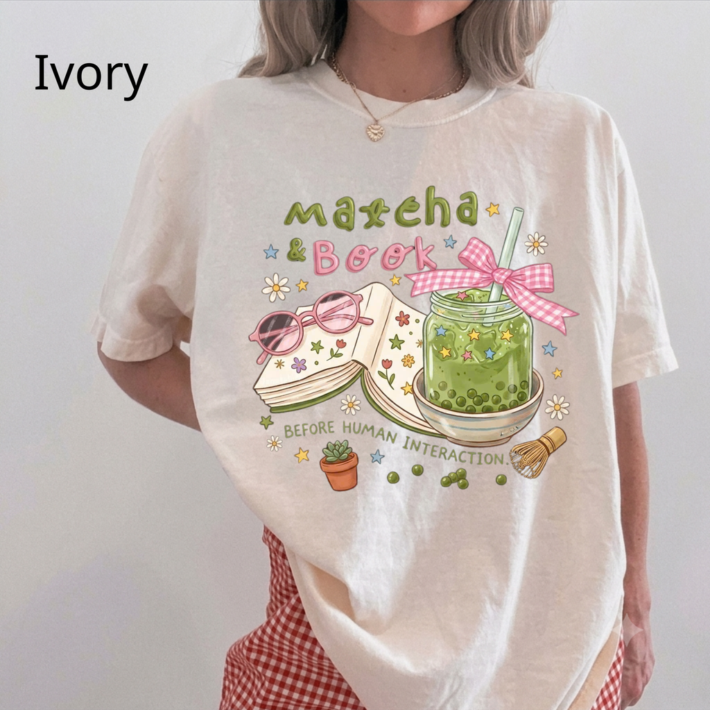 Bookworm Tee, Comfort Colors Reading Shirt, Cute Matcha Cup Shirt, Cozy Book Lover Gift