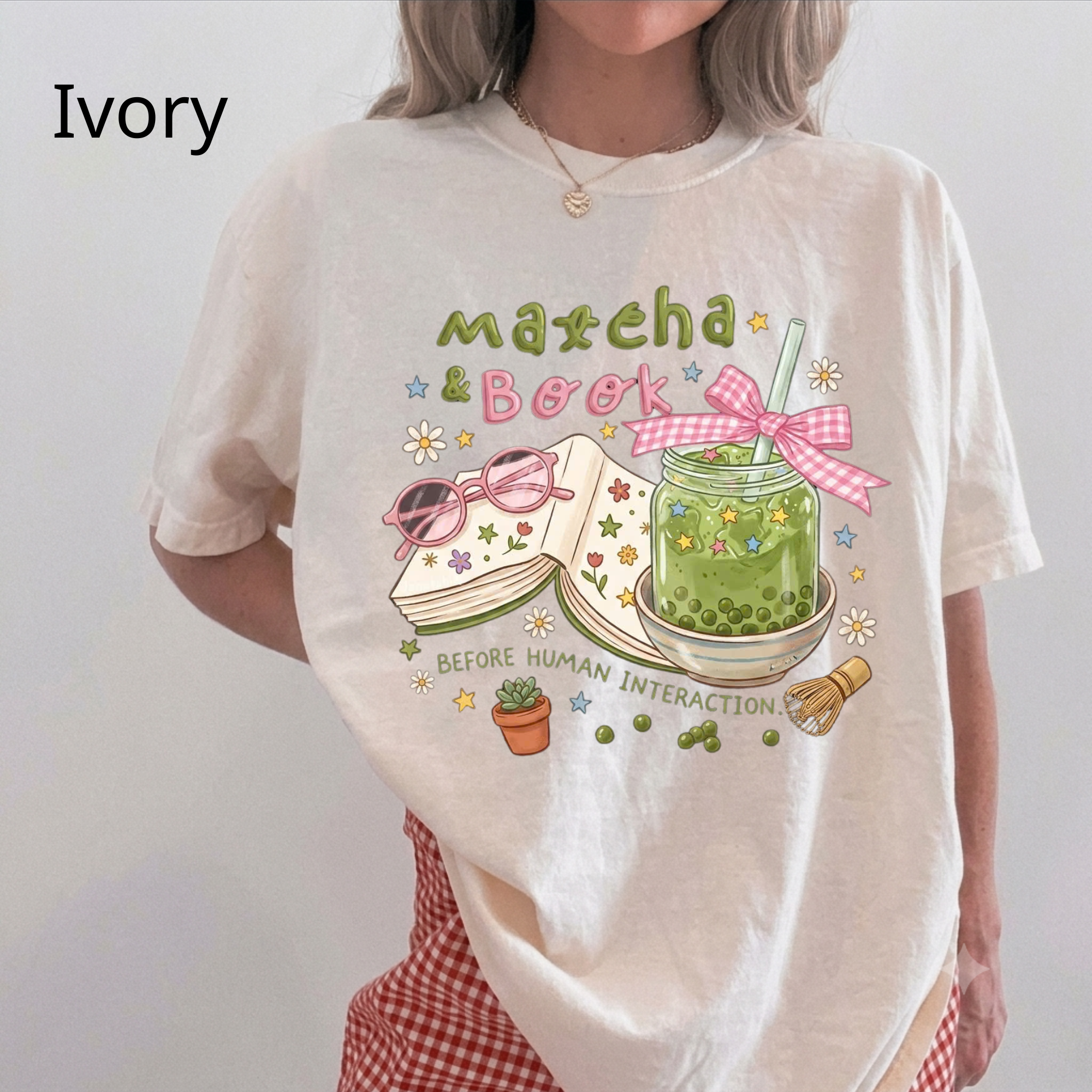 Bookworm Tee, Comfort Colors Reading Shirt, Cute Matcha Cup Shirt, Cozy Book Lover Gift