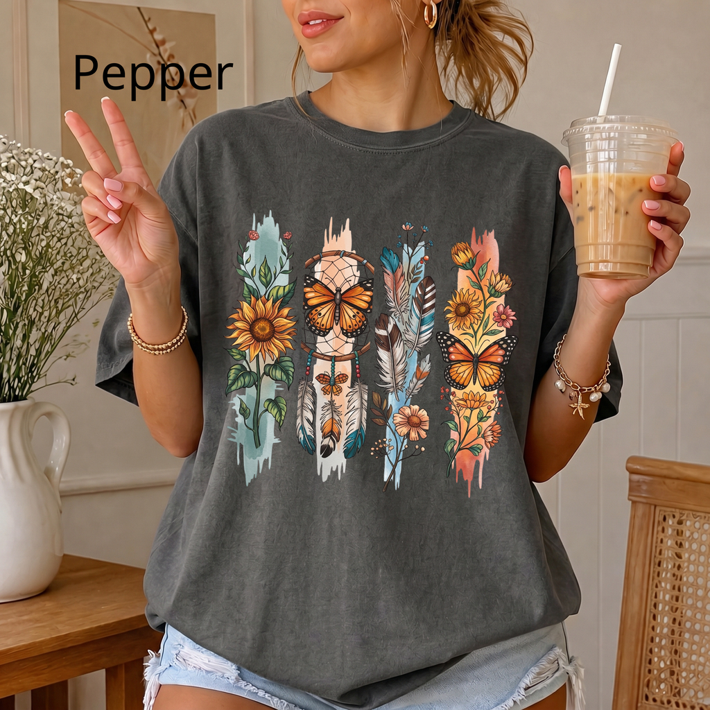 Butterfly & Wildflower T-Shirt — Boho Floral Nature Tee