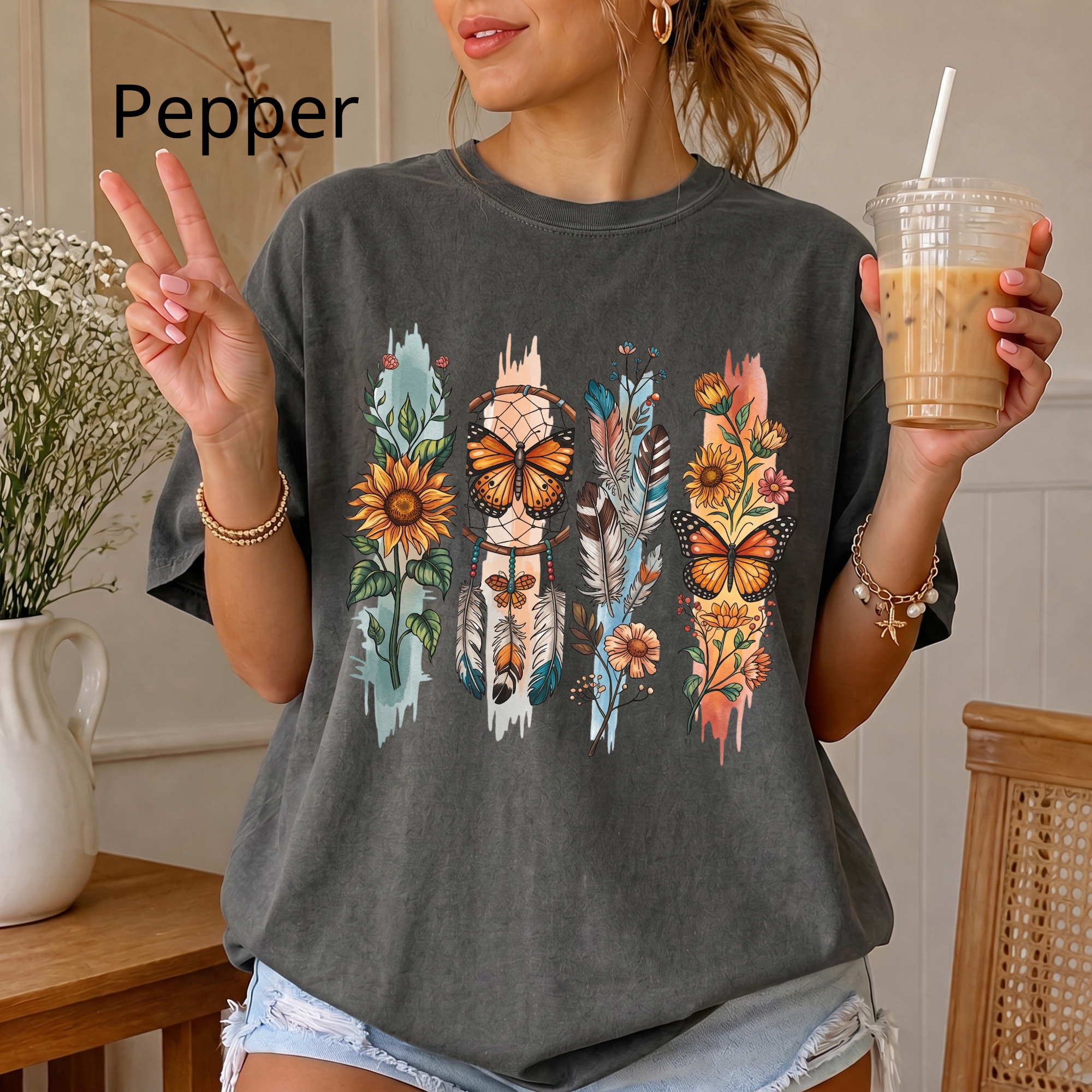 Butterfly & Wildflower T-Shirt — Boho Floral Nature Tee